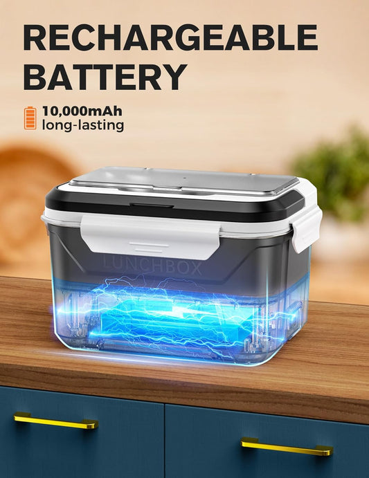 Docusvect Cordless Electric Lunch Box for Adults, Heated Lunch Box Battery Powered with Automatic Heating, 1.3L Portable Food Warmer with Removable Tray Divider