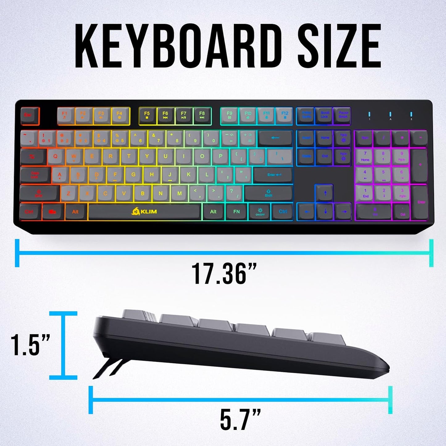 KLIM Chroma Wireless Gaming Keyboard RGB New - Long-Lasting Rechargeable Battery - Quick and Quiet Typing - Water Resistant Backlit Wireless Keyboard for PC PS5 PS4 Mac - Black