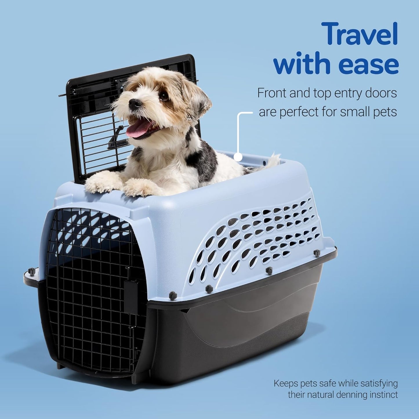 Petmate Two-Door Small Dog Kennel & Cat Kennel (Top Loading or Front Loading Pet Carrier, Great for Small Animals, Made with Recycled Materials, 24 inches in Length) For Pets up to 15 Pounds