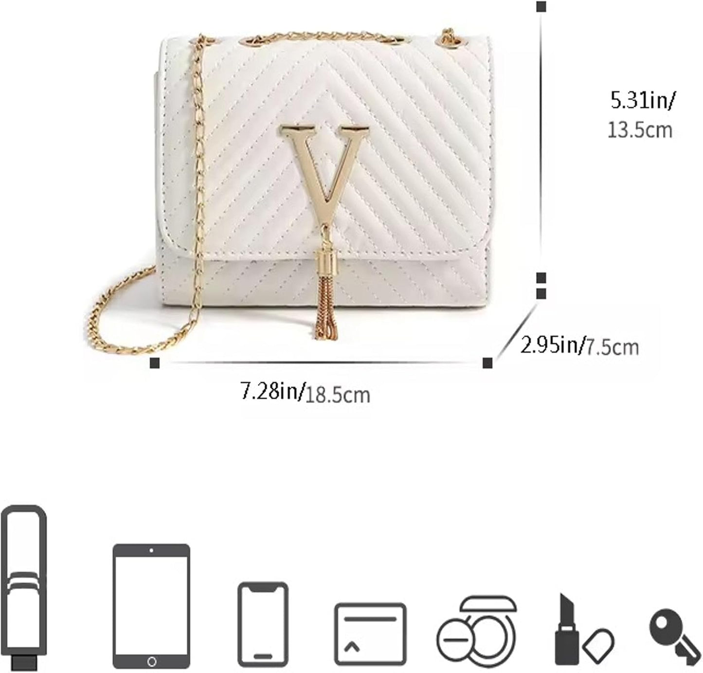 Purilite Select | Leather Clutch Crossbody Purse | V-Shape Evening Bag for Women | Chain Strap PU Leather Shoulder Bag