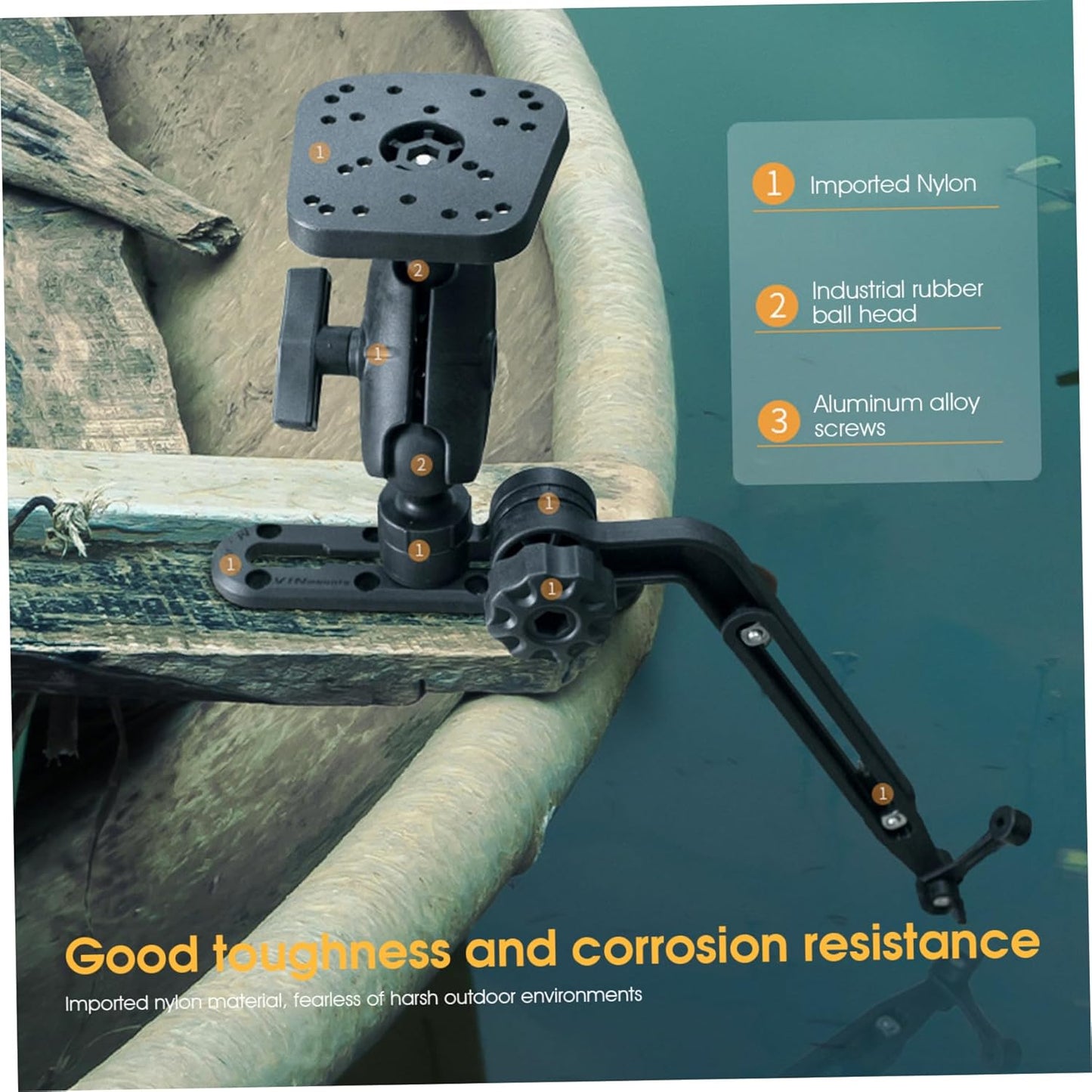 Transducer Mount, Kayak Fish Finder Mount 360° Adjustable 1.5" Ball Kayak Transducer with Expandable Suspension Arm