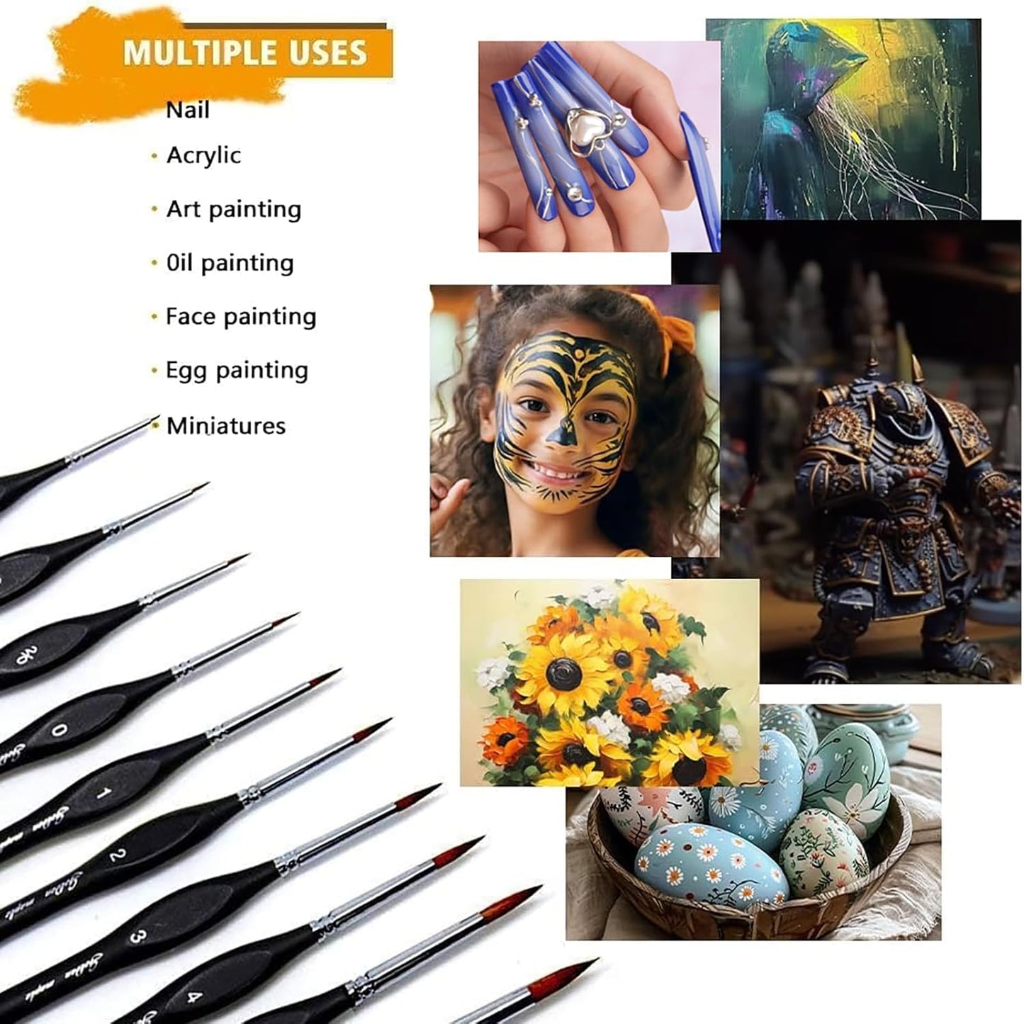 Detail Paint Brushes Set 10pcs Miniature Brushes for Fine Detailing & Art Painting - Acrylic, Watercolor,Oil,Models