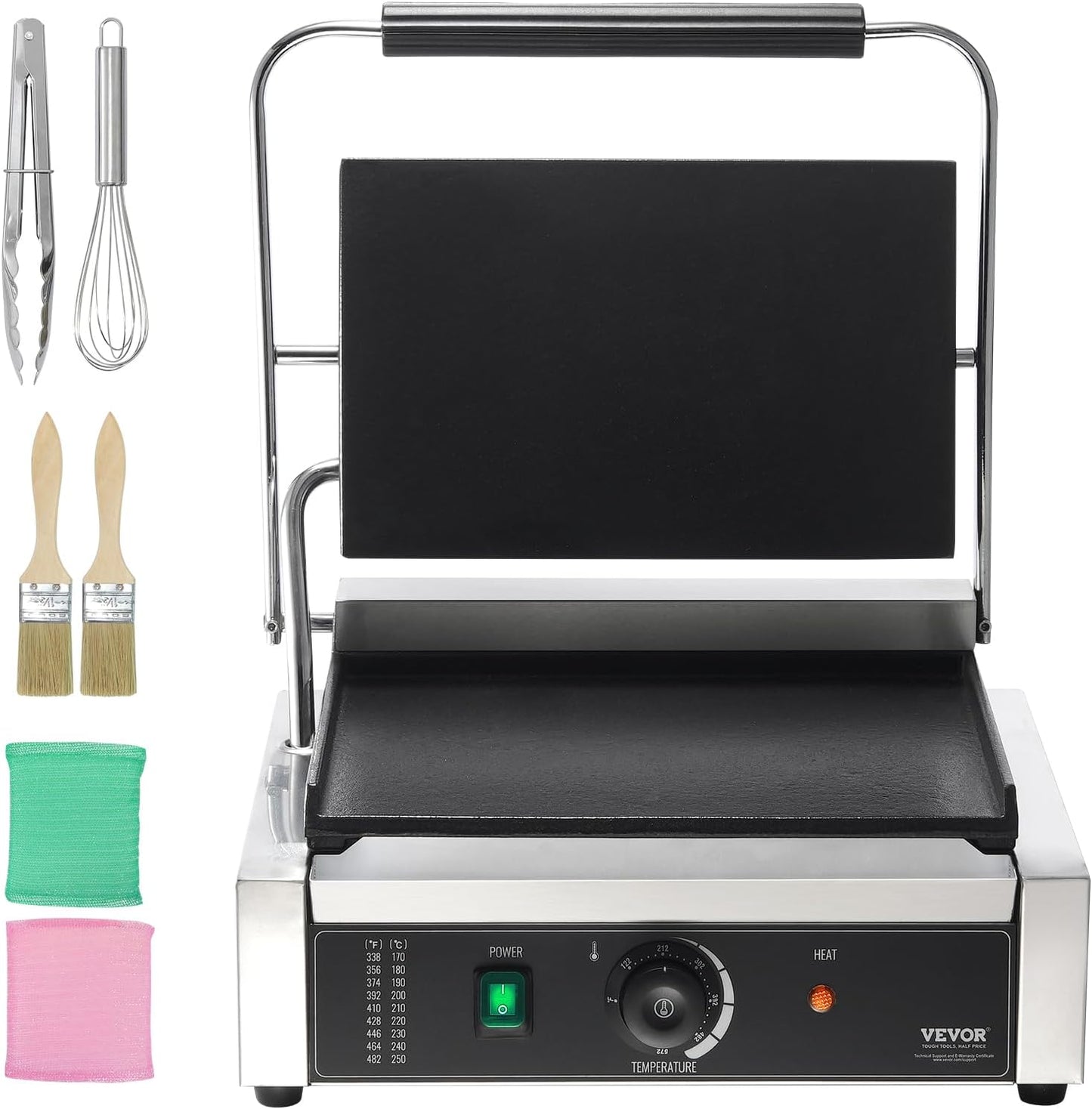 VEVOR 7 IN 1 Electric Contact Grill,1800W Indoor Panini Press Griddle,Stainless Steel Teppanyaki Grill with Nonstick&Removable Iron Plate, 0-446℉ Adjustable Temp Control,LCD Display,110V