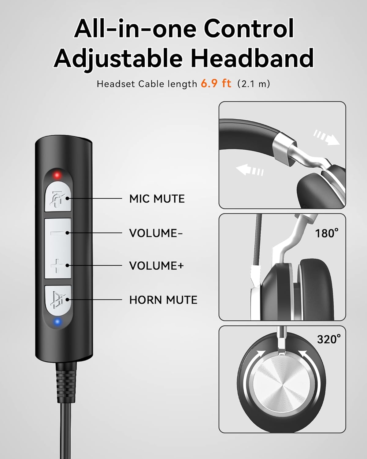 Wantek USB Headset with Microphone for PC, On-Ear Headphones - Computer Laptop Wired Headset with Mic Noise Cancellation & Volume Control for Work Home Office Online Classroom Zoom Skype