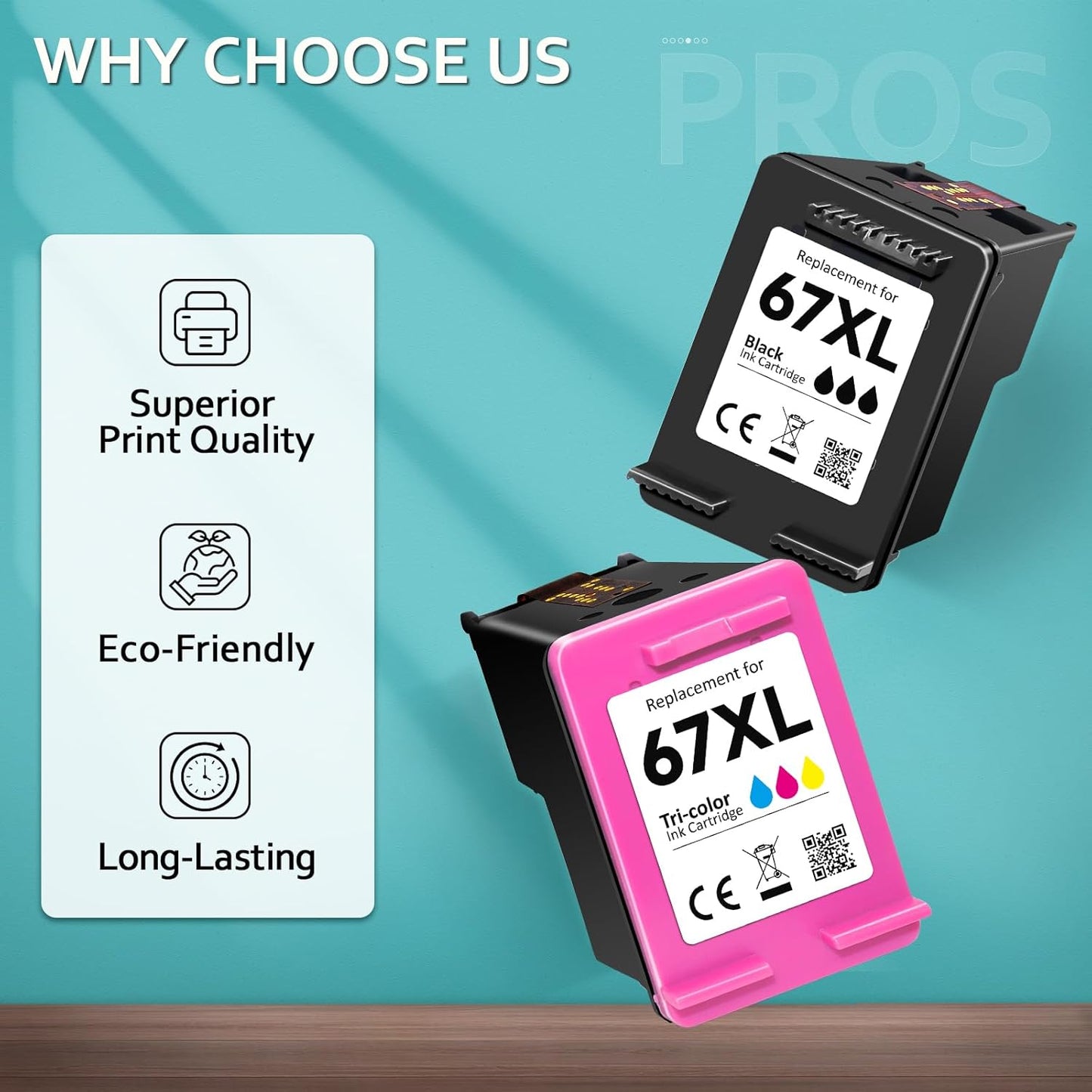 67XL Ink Cartridge Black/Color Combo Pack Replacement for HP Ink 67 67XL, for HP 67 Ink Cartridge, Fit for Envy 6000 6055 6400 6455 DeskJet 2855e 2700 2700e 2755 2755e 2752 4152 2755 4155e Printer
