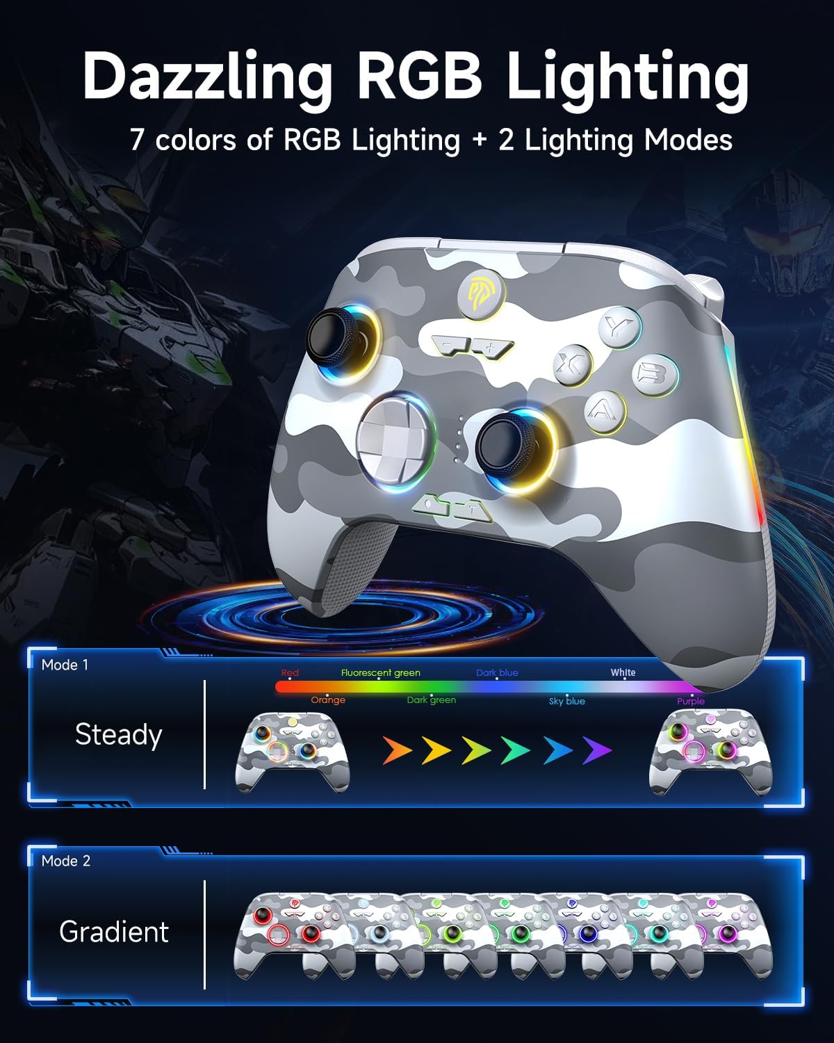 EasySMX X15 PC Controller - Enhanced Wireless Bluetooth Controller with Hall Joysticks/Hall Triggers/RGB Lighting - No Stick Drift, No Dead Zone - Work for Windows PC, Android, Steam and Switch