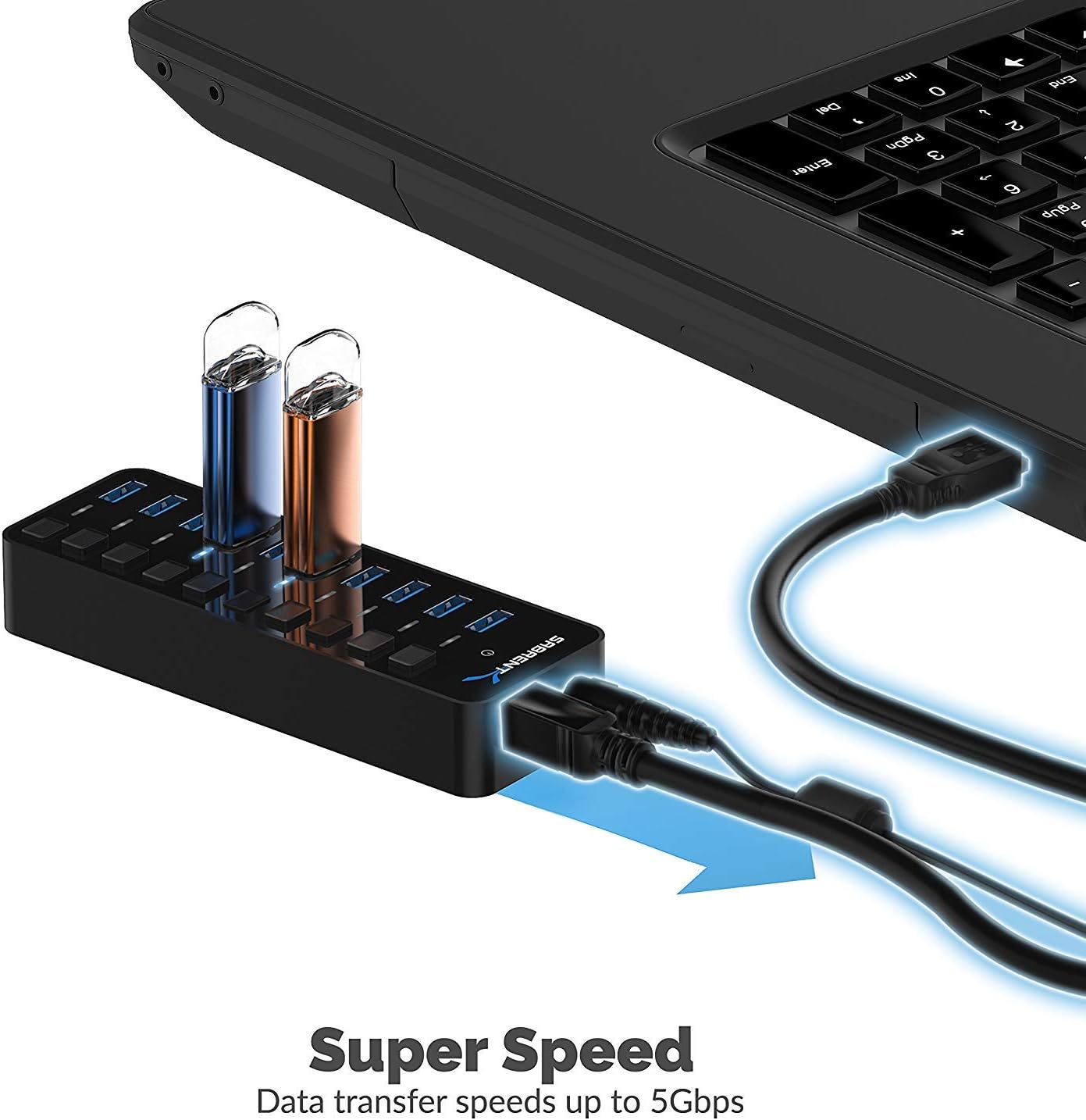 SABRENT16 Port USB hub 3.2 x1 and Charger 90W, with Power Adapter, Fast Powered Data hub, Multiple USB Charging, USB Docking Station, multiport hubs, LEDs on/Off Switch, Mount Bracket Included