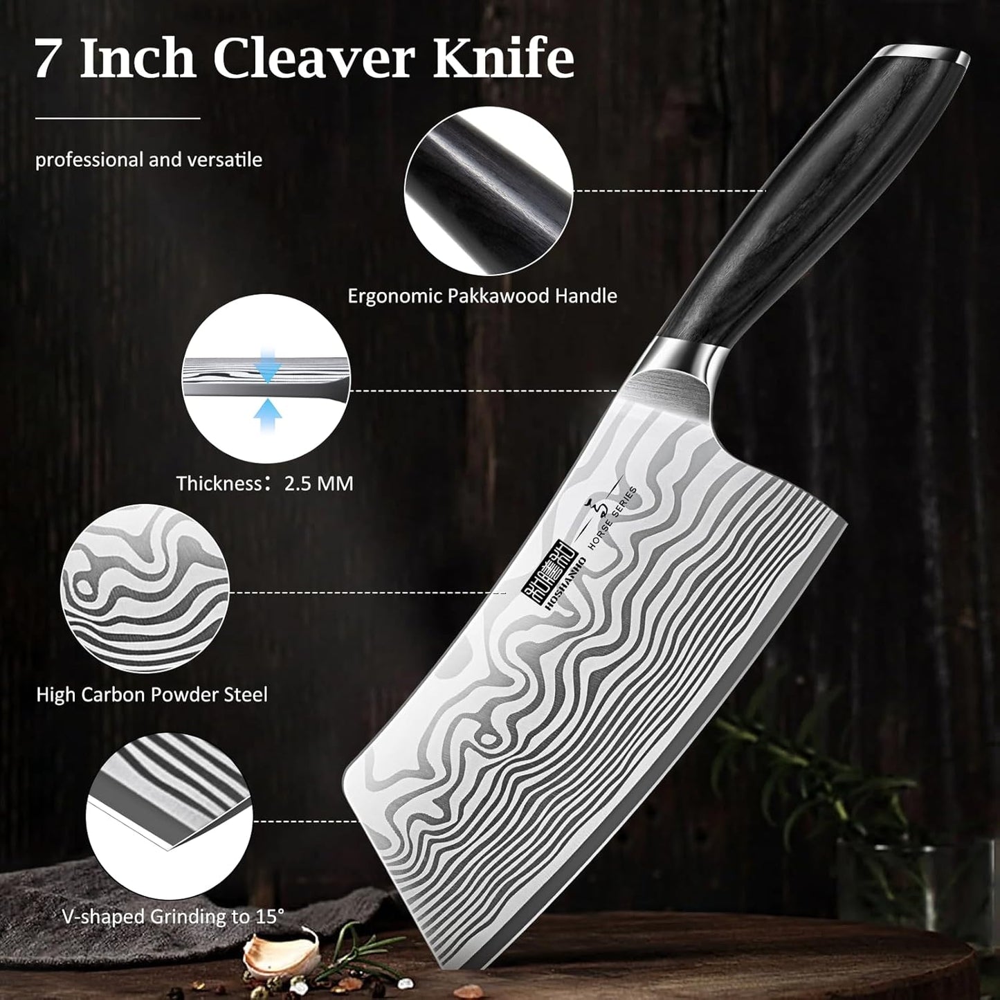 HOSHANHO Fillet Knife 7 Inch, Razor Sharp Boning Knife for Meat Poultry Chicken Cutting, Japanese High Carbon Powder Steel Fish Knife with Flexible Blade and Pakkawood Handle
