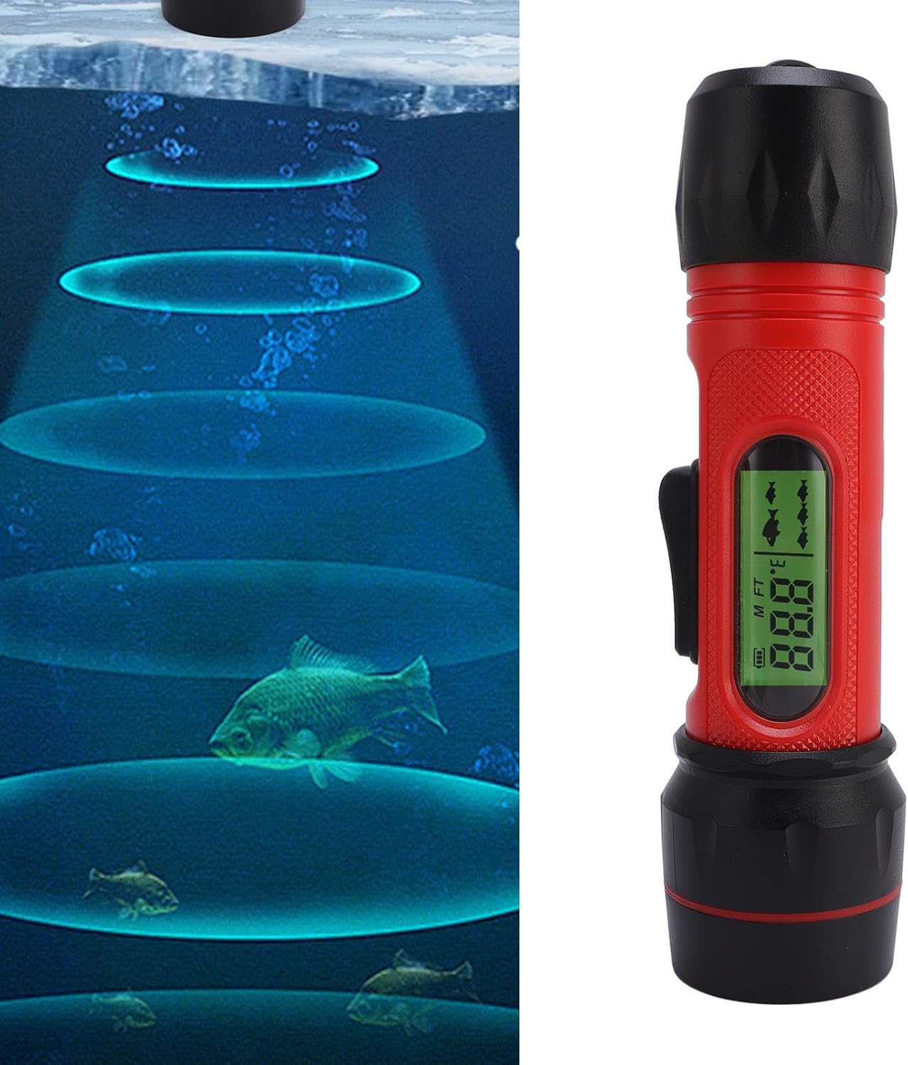 PUSOKEI Sonar Fish Finder, Portable Handheld Fish Depth Finder with LCD Screen and 45 Degree Detection Angle, for Kayak Boat Ice Fishing Water Proof IP68