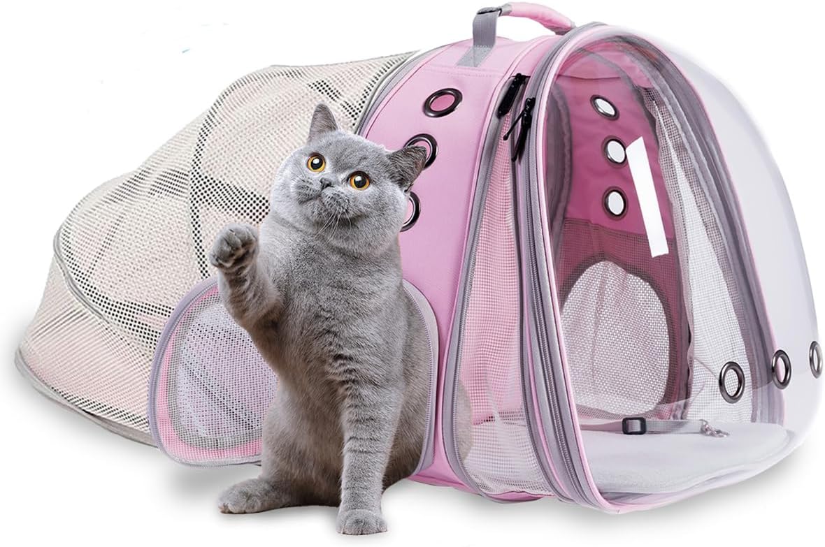 LAIRIES Dual Expandable Cat Backpack Carrier Front & Back Extension Pet Backpack Carrier, Fit up to 20 lbs, Bubble Capsule Dog Backpack Travel, Hiking & Outdoor Backpack (CL-Star Blue, Dual Extension)
