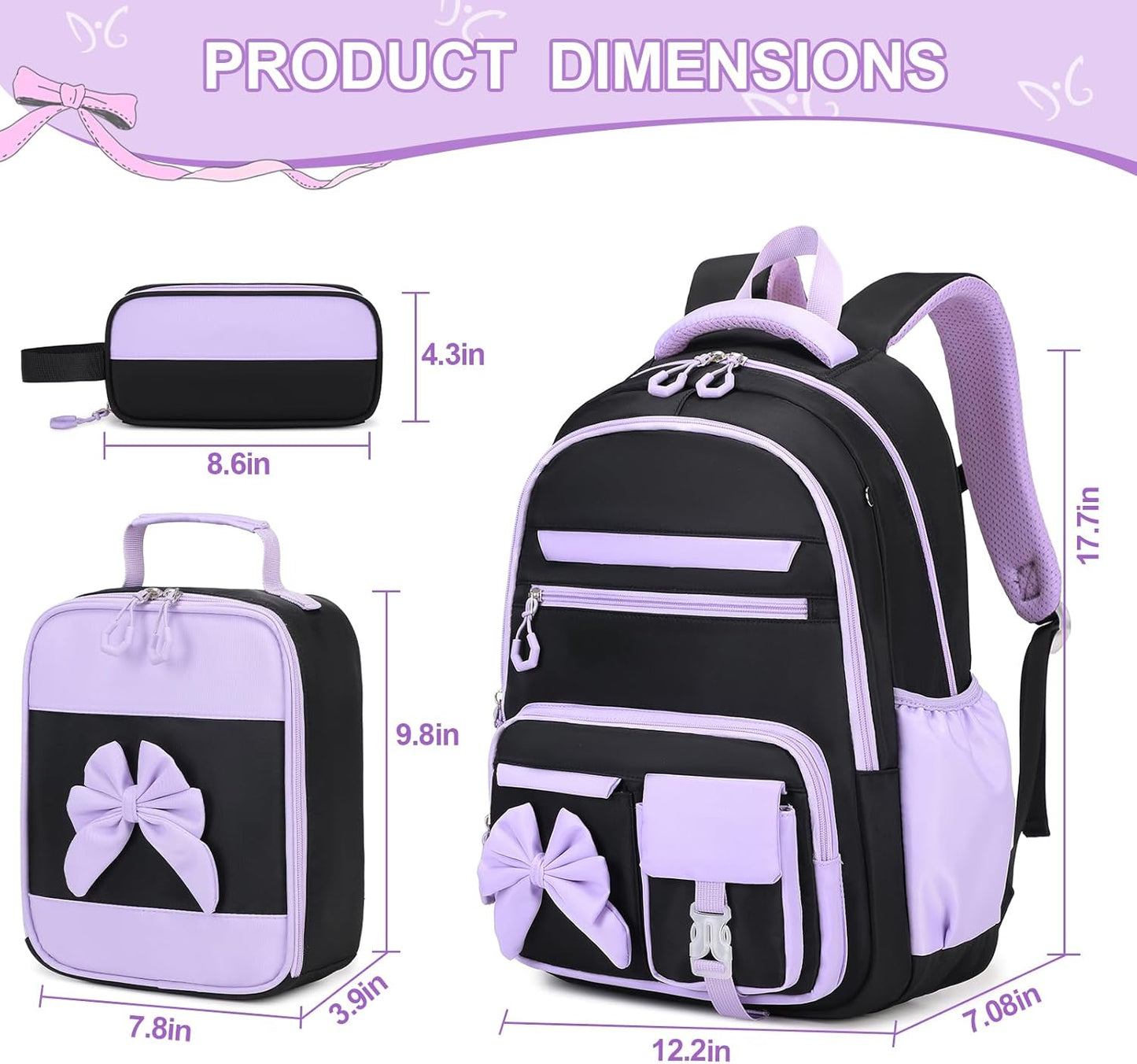 DIGOBAY Backpack for Girls, 3PCS Girls Backpack with Lunch Bag Pencil Case, Kids Backpack for Kindergarten Elementary School