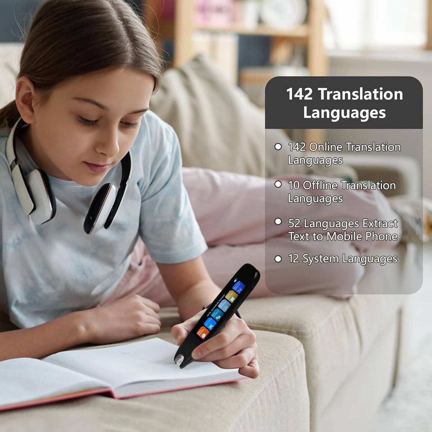Scan Translation Pen with Camera, 142 Languages Two-Way Instant Translator Pen for Voice, Text, Photo, Offline Online Translation for Business Learning Travel, OCR Digital Reading Pen for Dyslexia