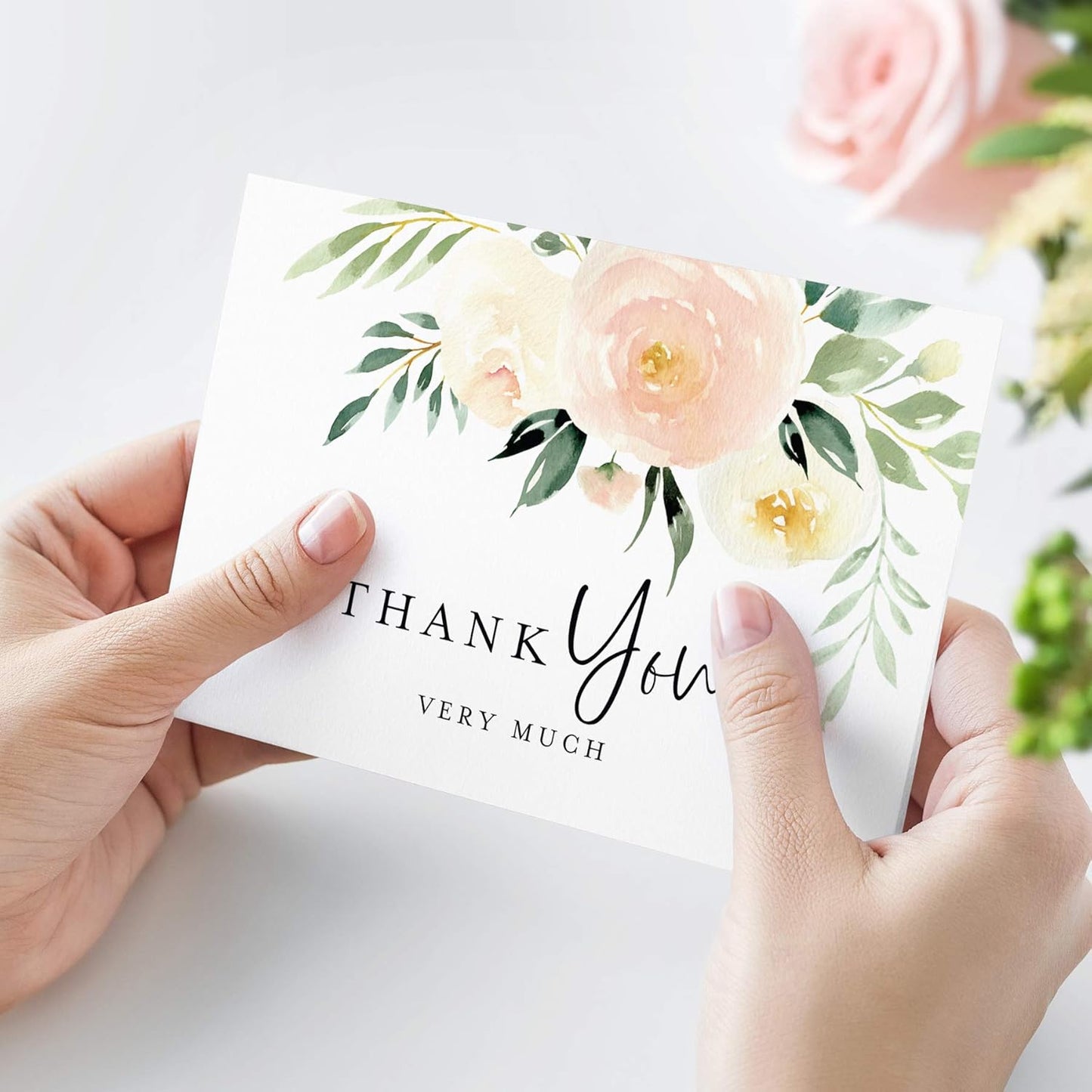 Bliss Collections Thank You Cards - Cards for Weddings, Receptions, Bridal Showers, Baby Showers, Graduations, Special (Rustic Greenery - 25 pieces)