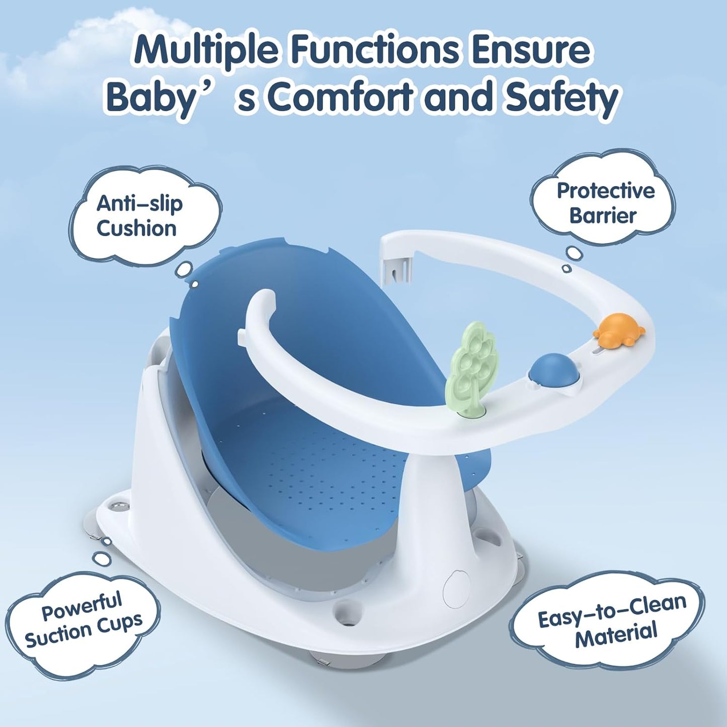 Baby Bath Seat for Babies 6 Months & Up, Non-Slip with Suction Cups, Safe & Comfortable Infant Bath Seat for Bathtub, Grey