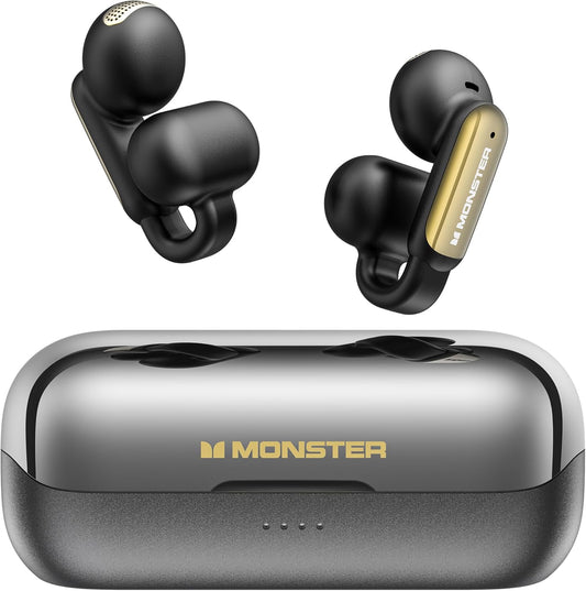 Monster Open AC601 Wireless Earbuds, Bluetooth 5.4 Earbuds with ENC, Crystal Clear Call, USB-C Charging, IPX5 Waterproof Wireless Clip-on Earbuds, 32H Playback Ultra Long Battery Life (Black)