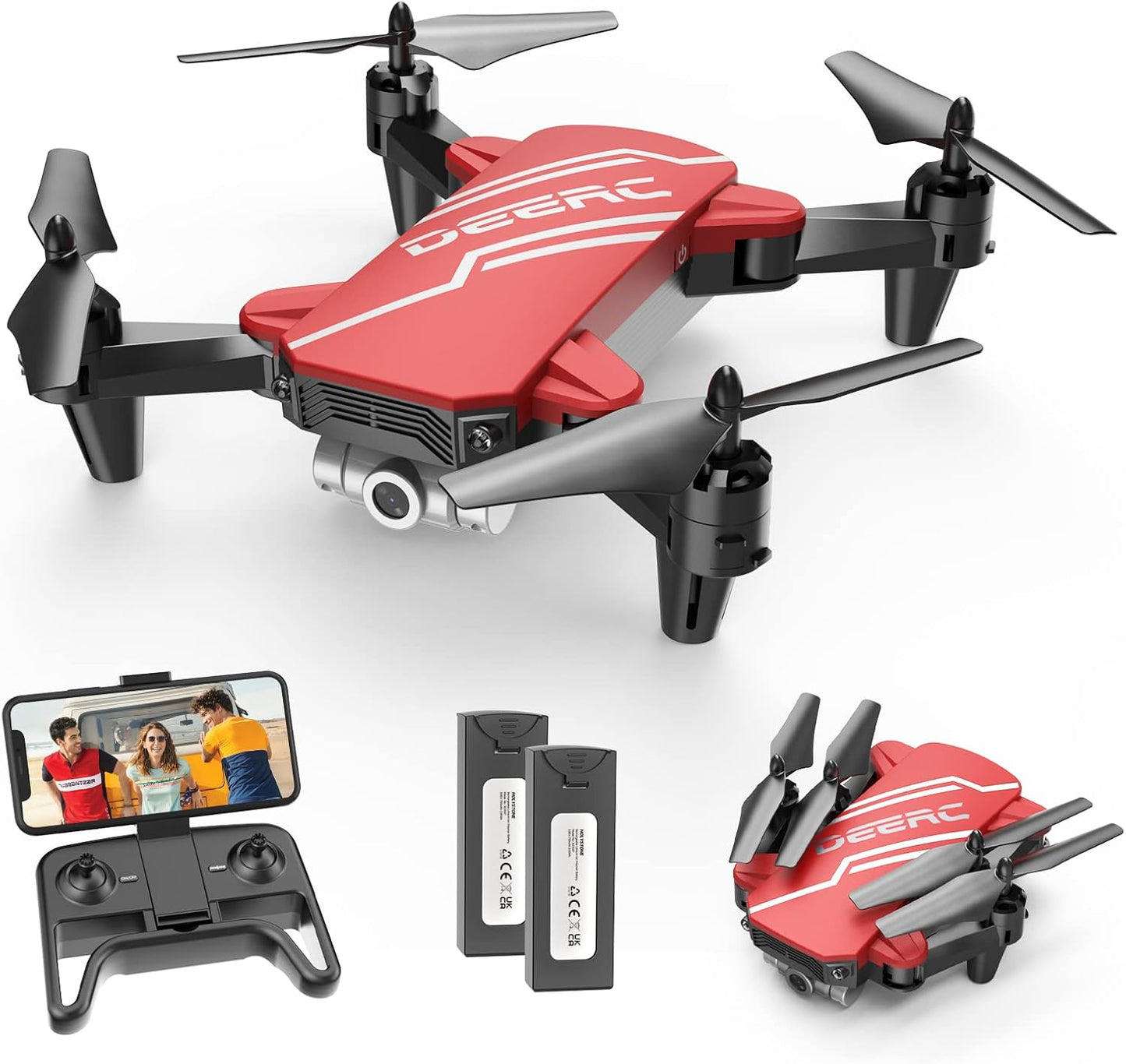 DEERC D20 Mini Drone Foldable for Kids with 720P HD FPV Camera Remote Control Toys Gifts for Boys Girls with Tap Fly,Auto Hover,Voice/Gesture Control,Speed Adjustment,2 Batteries,3D Flip