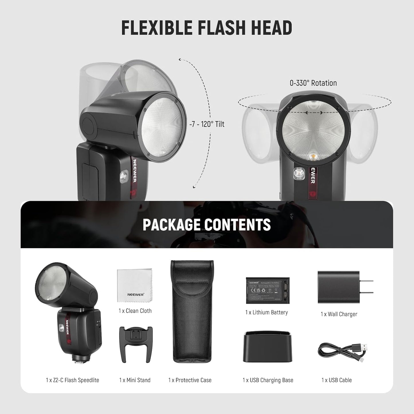 NEEWER Z2PRO-C 2.4G TTL Round Head Flash Speedlite Compatible with Canon, Wireless Compatible with Godox, Upgraded UI, 76Ws 1/8000s HSS, TTL/M TCM Switch, 7.2V/3000mAh Battery, 600 Full Power Flash