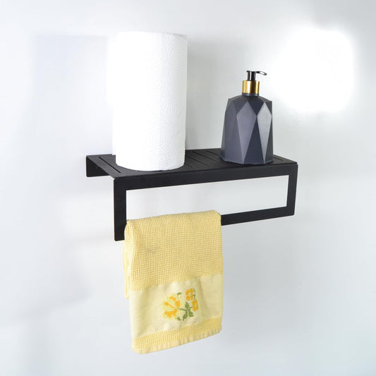 Uyart Home Towel Holder with Shelf Organizer Kitchen and Bathroom Accessories, Black, NG-001 - PuriLite