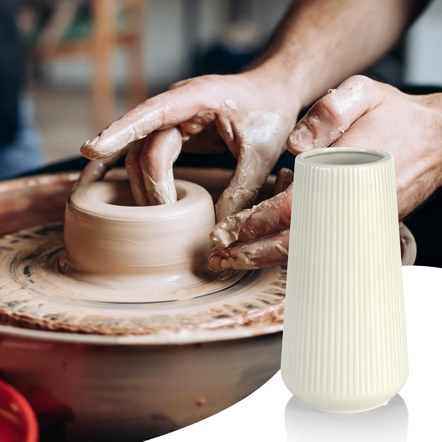 White Ceramic Vase, GUKJOB Small Cute Flower Vase for Pampas Grass, Home, Living Room, Dining Table, Farmhouse, Office Decor, Bedroom, Table, and Kitchen Shelf (White)