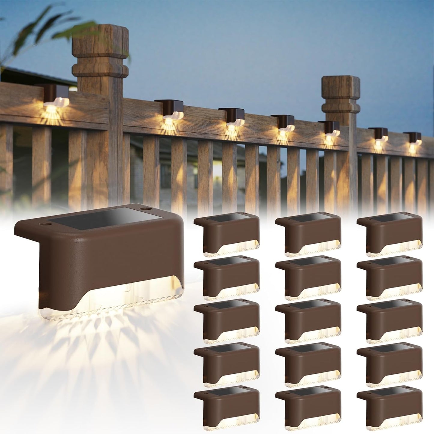 Solar Deck Lights 16 Pack Solar Fence Light Solar Powered Outdoor Step Light IP65 Waterproof LED Solar Pathway Light for Deck Fence Railing Garden Patio StairYard, Black