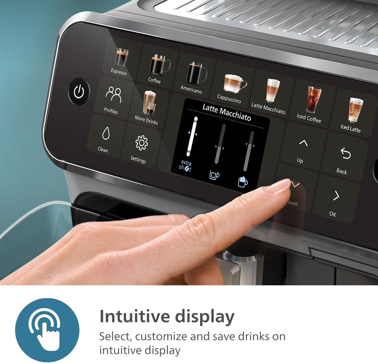 PHILIPS 5500 Series Fully Automatic Espresso Machine - LatteGo Milk System, 20 Coffee Varieties, Intuitive Touch Display, SilentBrew, 100% Ceramic Grinder, AquaClean Filter, Grey Chromed (EP5544/90)