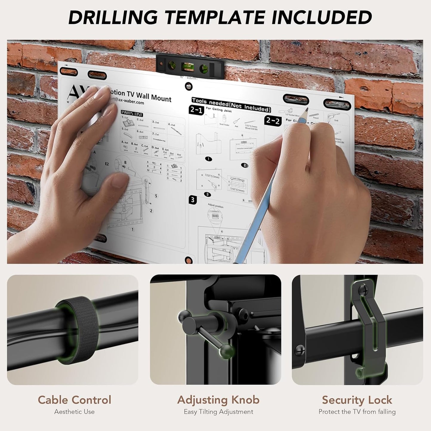 TV Wall Mount Bracket for 32-85 Inch TVs Full Motion Dual Articulating Arm with Swivel & Tilt, Max VESA 600x400mm, Supports 132 lbs for LCD/LED/OLED Flat & Curved Screens