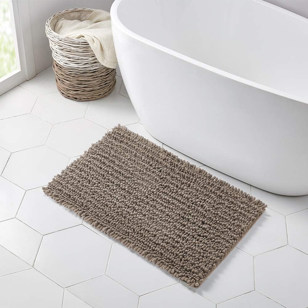 Walensee Bathroom Rug Non Slip Bath Mat (24x17 Inch Blush) Water Absorbent Super Soft Shaggy Chenille Machine Washable Dry Extra Thick Perfect Absorbant Best Small Plush Carpet for Shower Floor