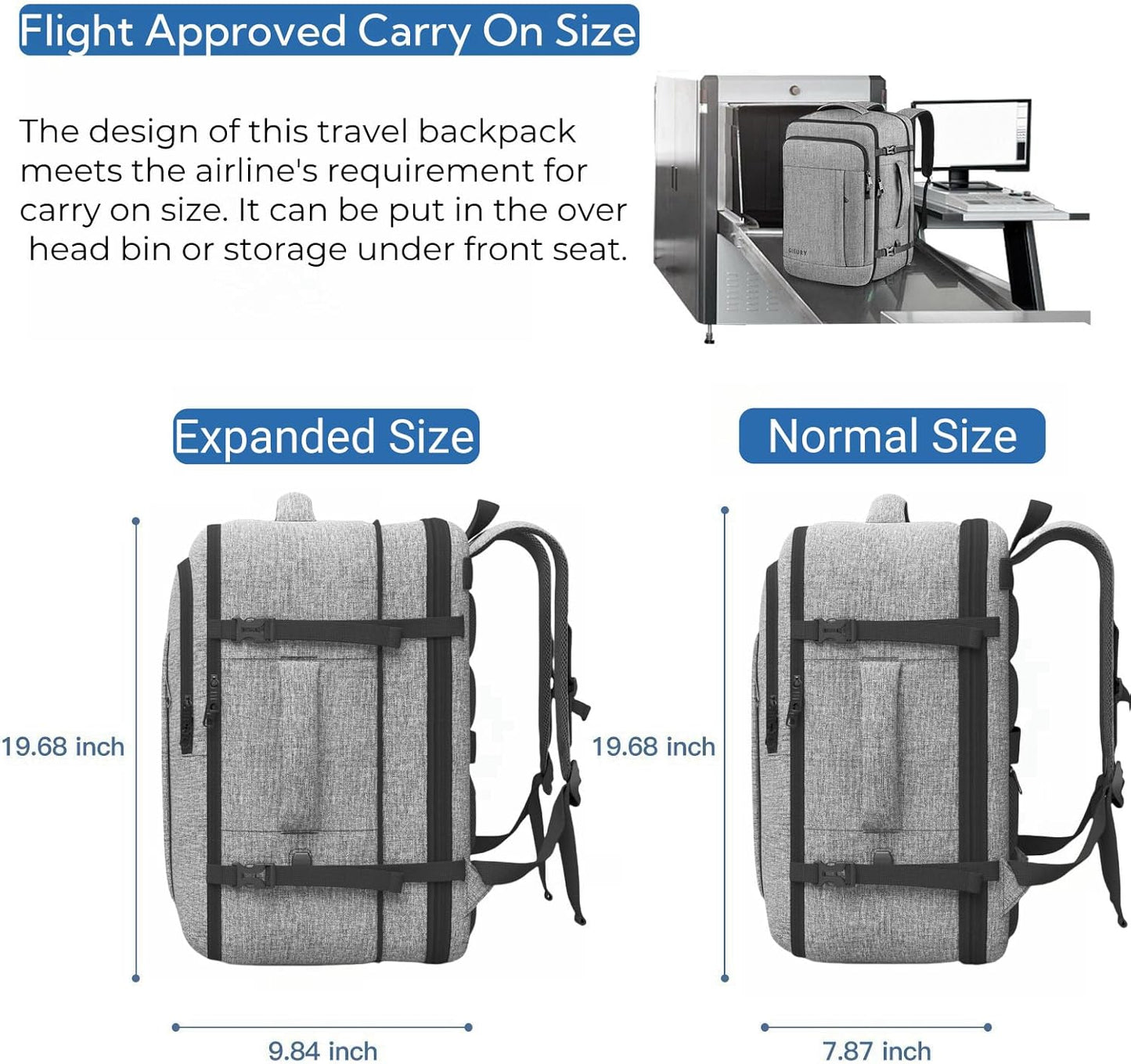 Travel Backpack for Men, 55L Extra Large Carry On Backpack, Expandable Big Capacity Backpack For Airplanes, Travel Gifts for Men Women, Fits 18.4 Inch Laptop, Luggage Daypack Bag, Blue
