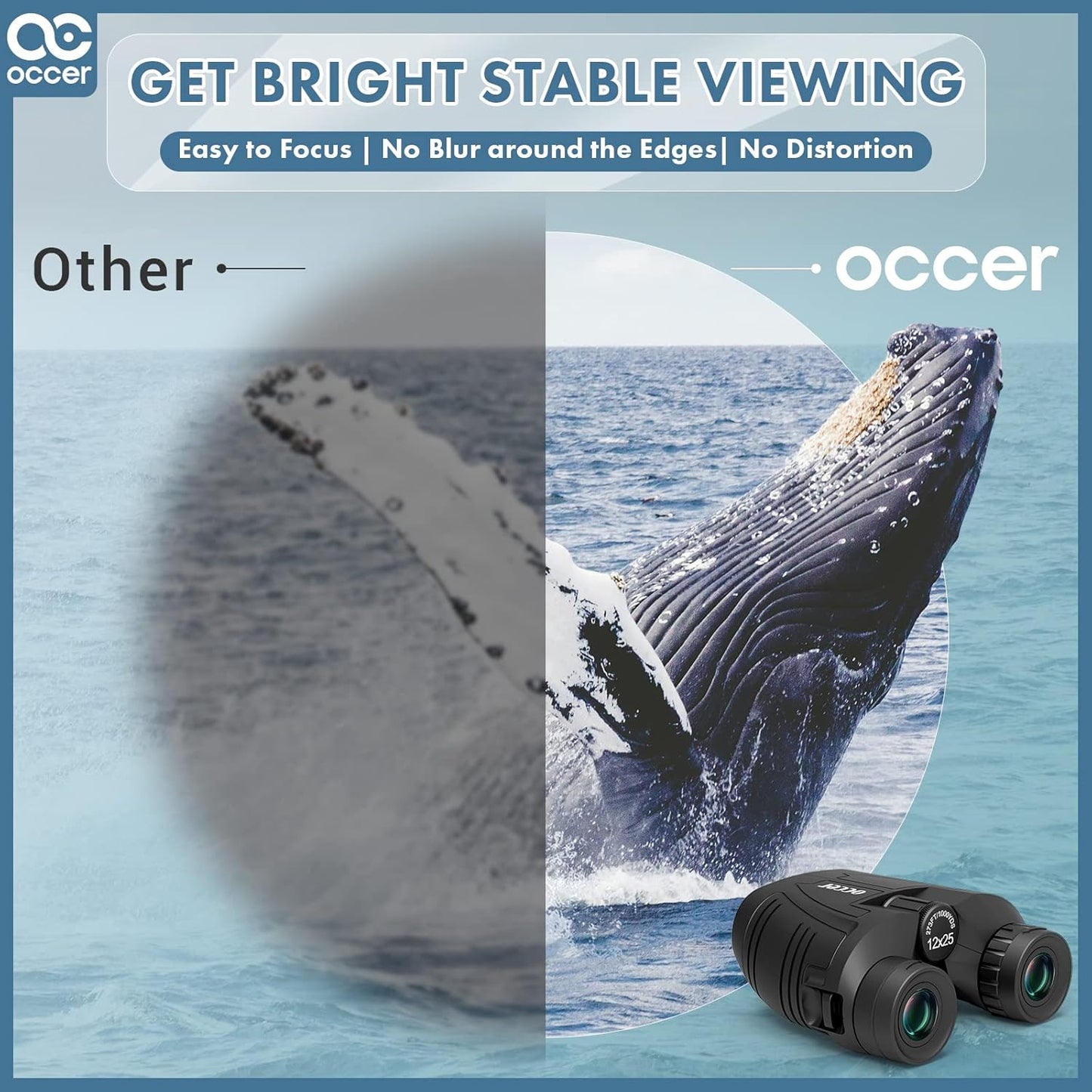 Occer 12x25 Compact Binoculars for Adults Kids, Small Binoculars with Large View Clear Low Light Vision,High Power Lightweight Binocular Easy Focus for Hunting, Bird Watching, Travel, Hiking,Sports