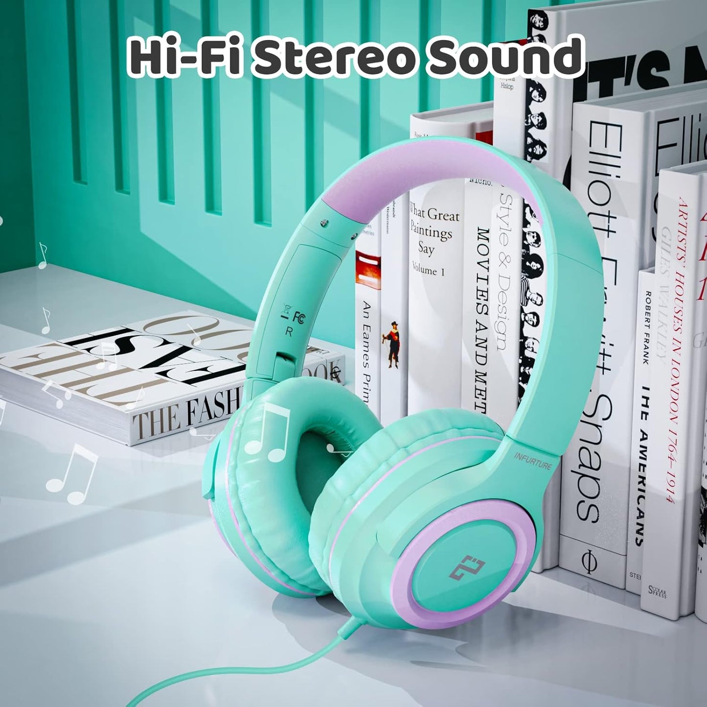 INFURTURE Kids Headphones for School Travel, 94dB Safe Volume Limited, HD Mic Stereo Sound Over-Ear Girls Boys Headphones for Kid, Foldable 3.5mm and USB-C Wired Headphones for iPad Computer