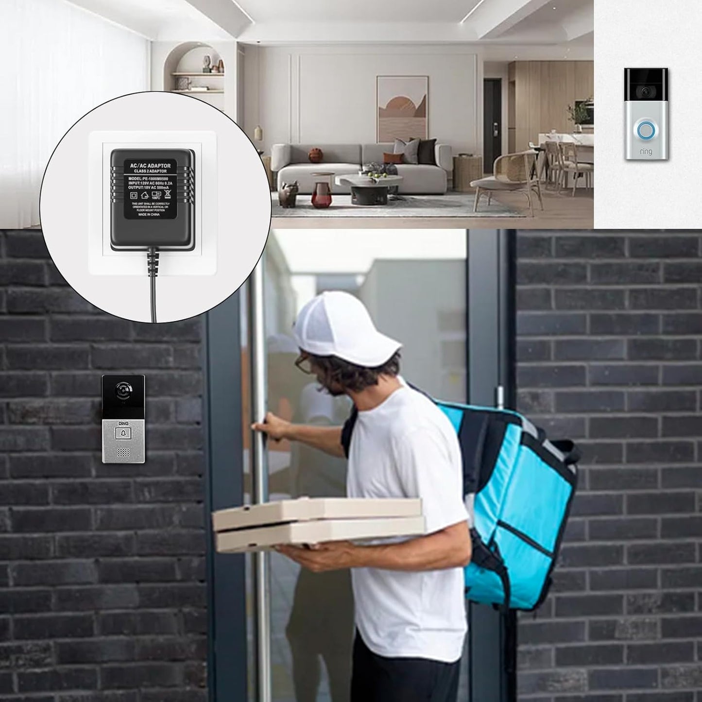 24V 500mA Power Adapter,Extra Long 26ft Extension Cabel Doorbell Transformer for Nest Ecobee Sensi,Honeywell,Ring Video Doorbell,Wyze Doorbell,Eufy Pro Cam,Power Supply