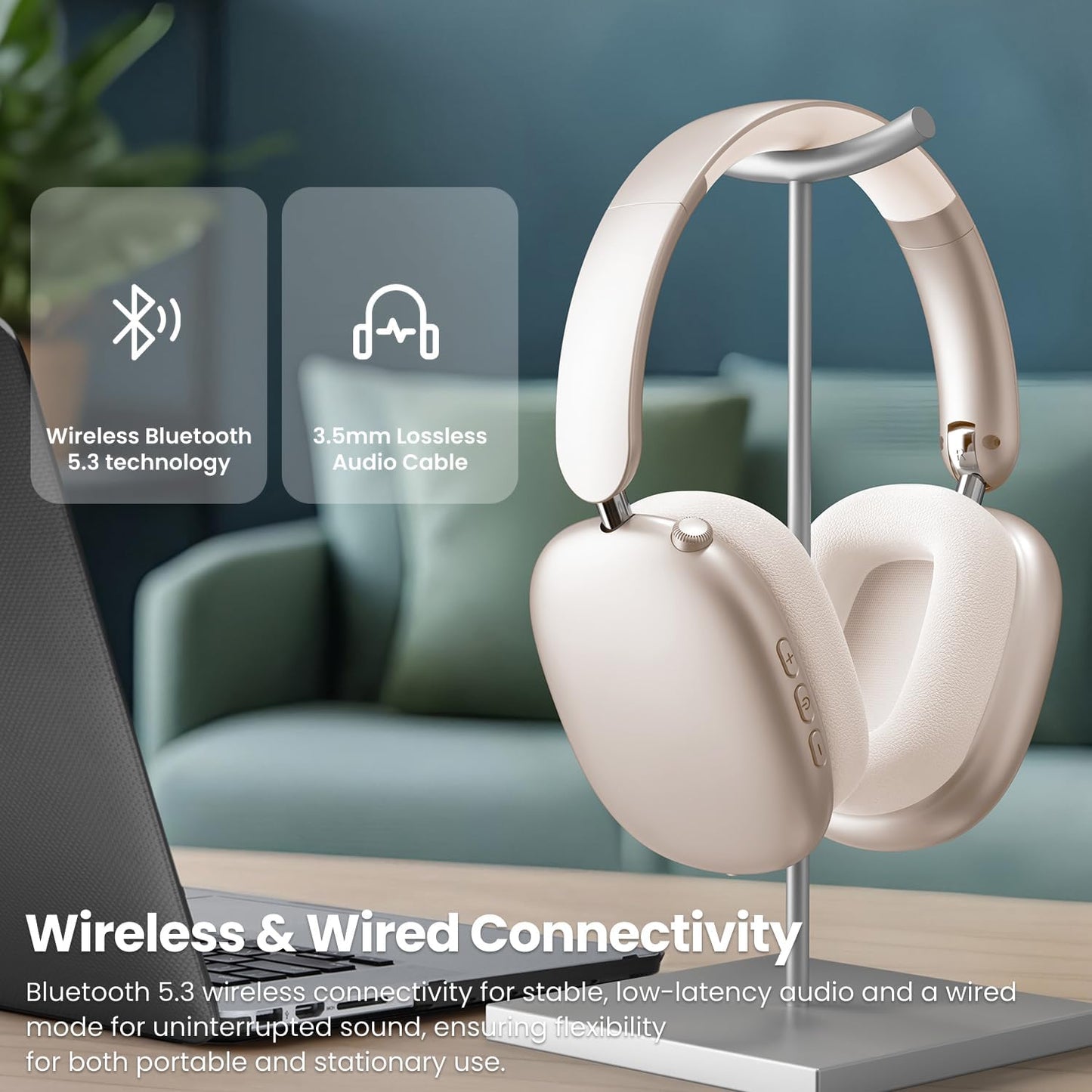 Wentronic Y01 Wireless Over Ear Headphones, Noise Canceling Bluetooth 5.3 Headphones with Microphones,Hi-Res Audio,48H Playtime,Foldable,Breathable Soft Earpads for iOS/Android/Samsung/PC-Green