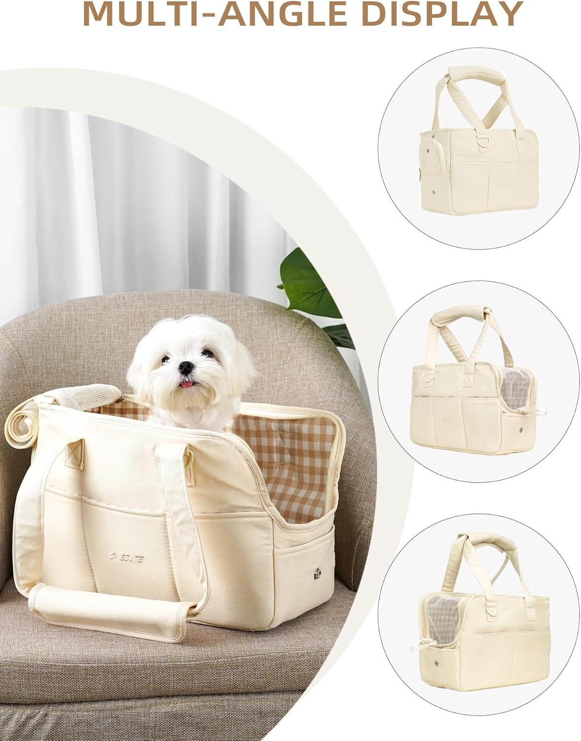 Dog Purse Carrier for Small Dogs Rabbit cat with Large Pockets, Cotton Bag, Dog Carrier Soft Sided, Collapsible Travel Puppy Carrier (Grey, 13.6" L x 6.5" W x 10" H)