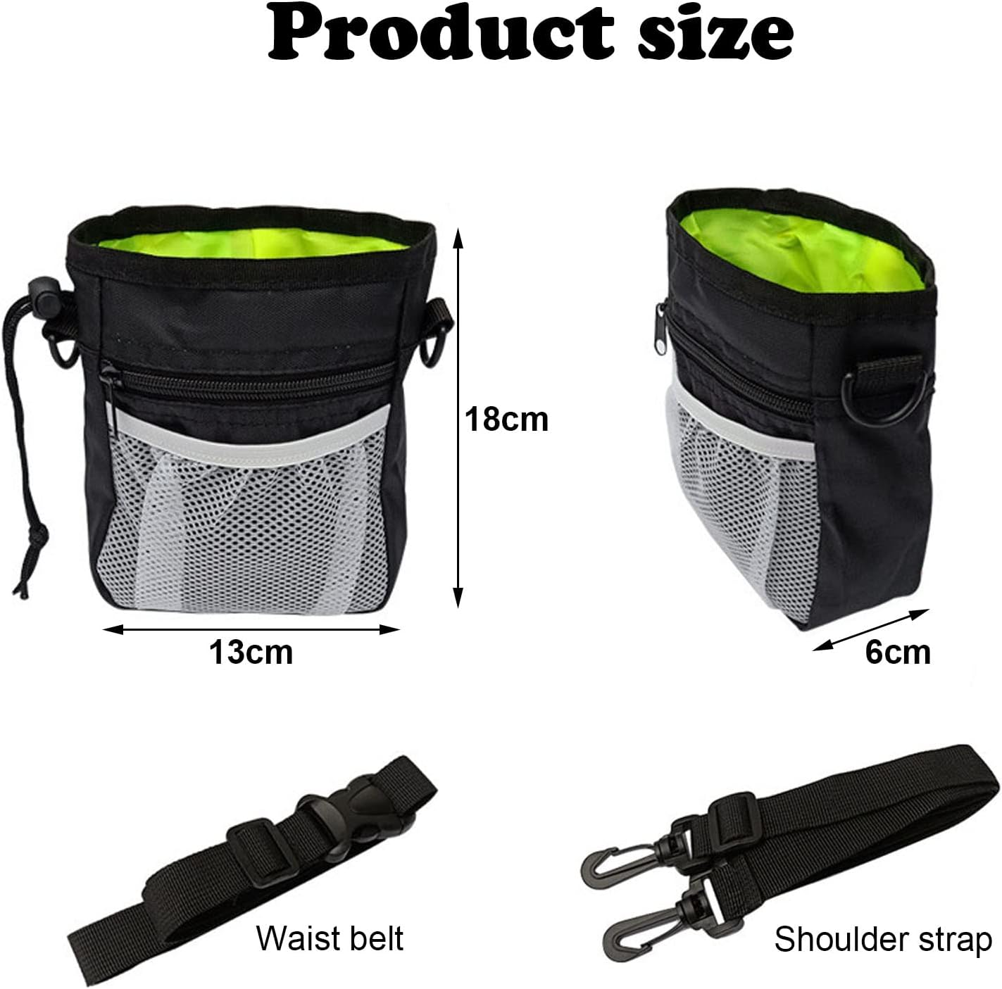 1 Pcs Dog Treat Training Pouch,with 2 Belts, Treat Pouch Dog Training Contains 2 Rolls of Poop Bags, Adjustable Dog Treat Bag, Hands-Free Puppy Training Pouch for Dog Treats (Black)