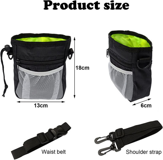 1 Pcs Dog Treat Training Pouch,with 2 Belts, Treat Pouch Dog Training Contains 2 Rolls of Poop Bags, Adjustable Dog Treat Bag, Hands-Free Puppy Training Pouch for Dog Treats (Black)