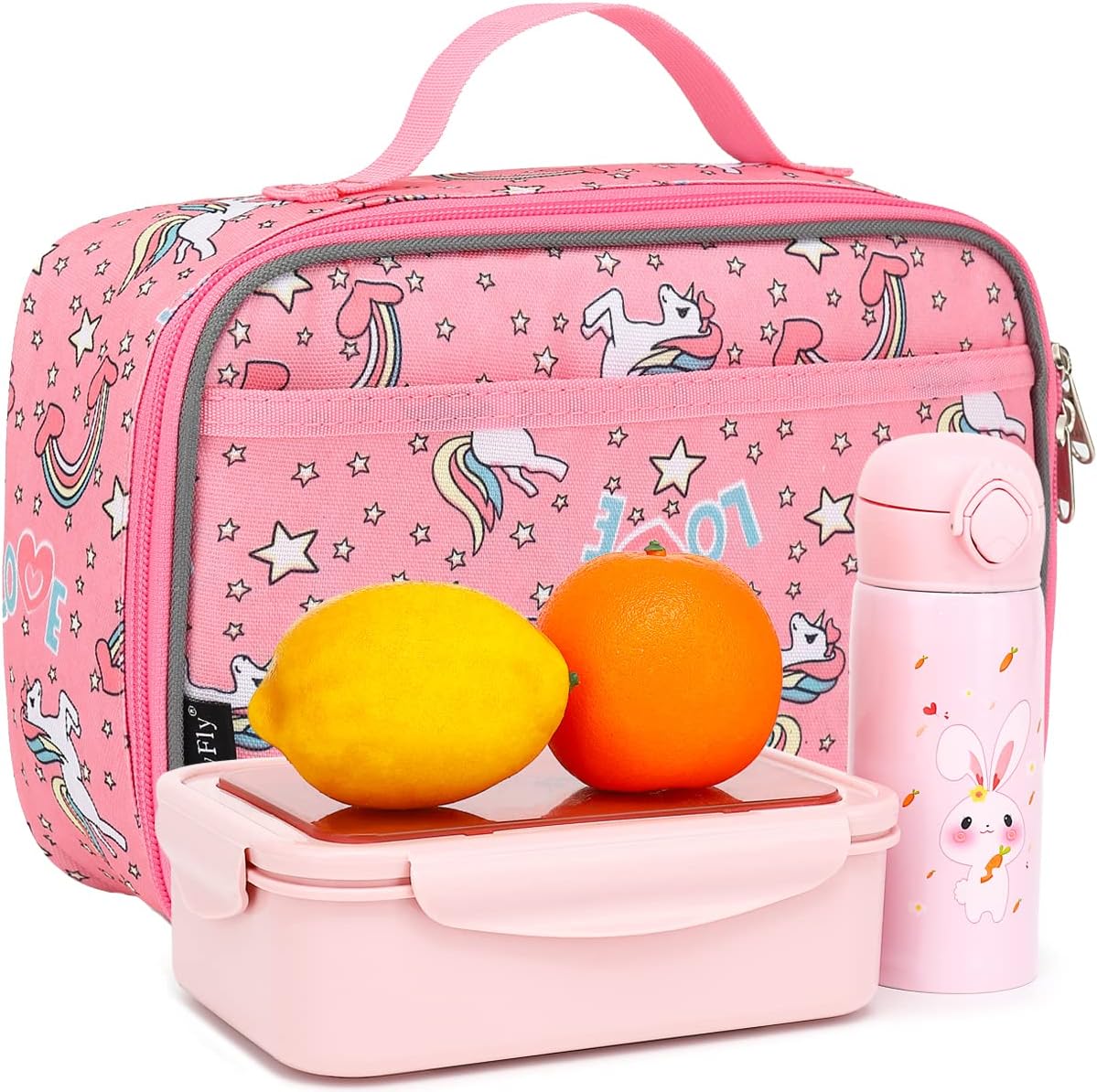 FlowFly Kids Lunch Box Insulated Soft Bag Mini Cooler Back to School Thermal Meal Tote Kit for Girls, Boys, Black