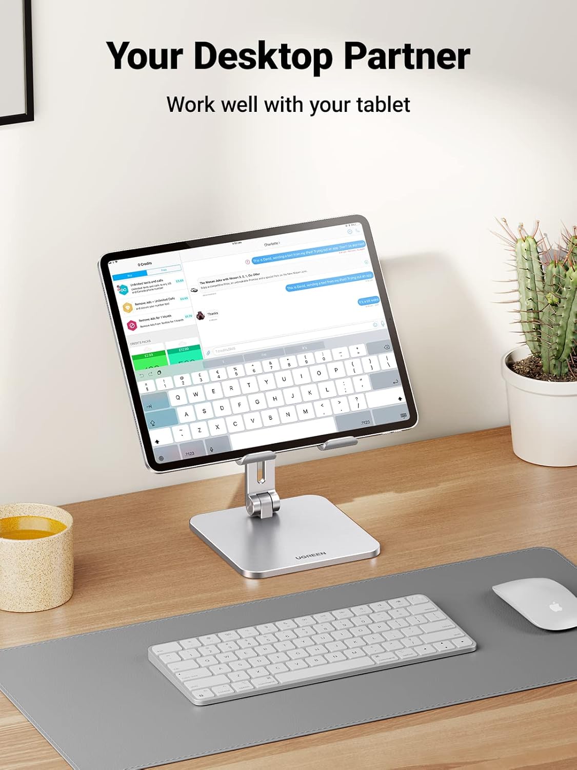 UGREEN Tablet Stand for Desk, Aluminum Stand for iPad Extended Height, Adjustable Foldable Portable Desktop Stand Holder for iPad Pro 12.9 11 9.7 10.5 iPad Air Mini Galaxy Surface iPhone 14 Pro, Grey