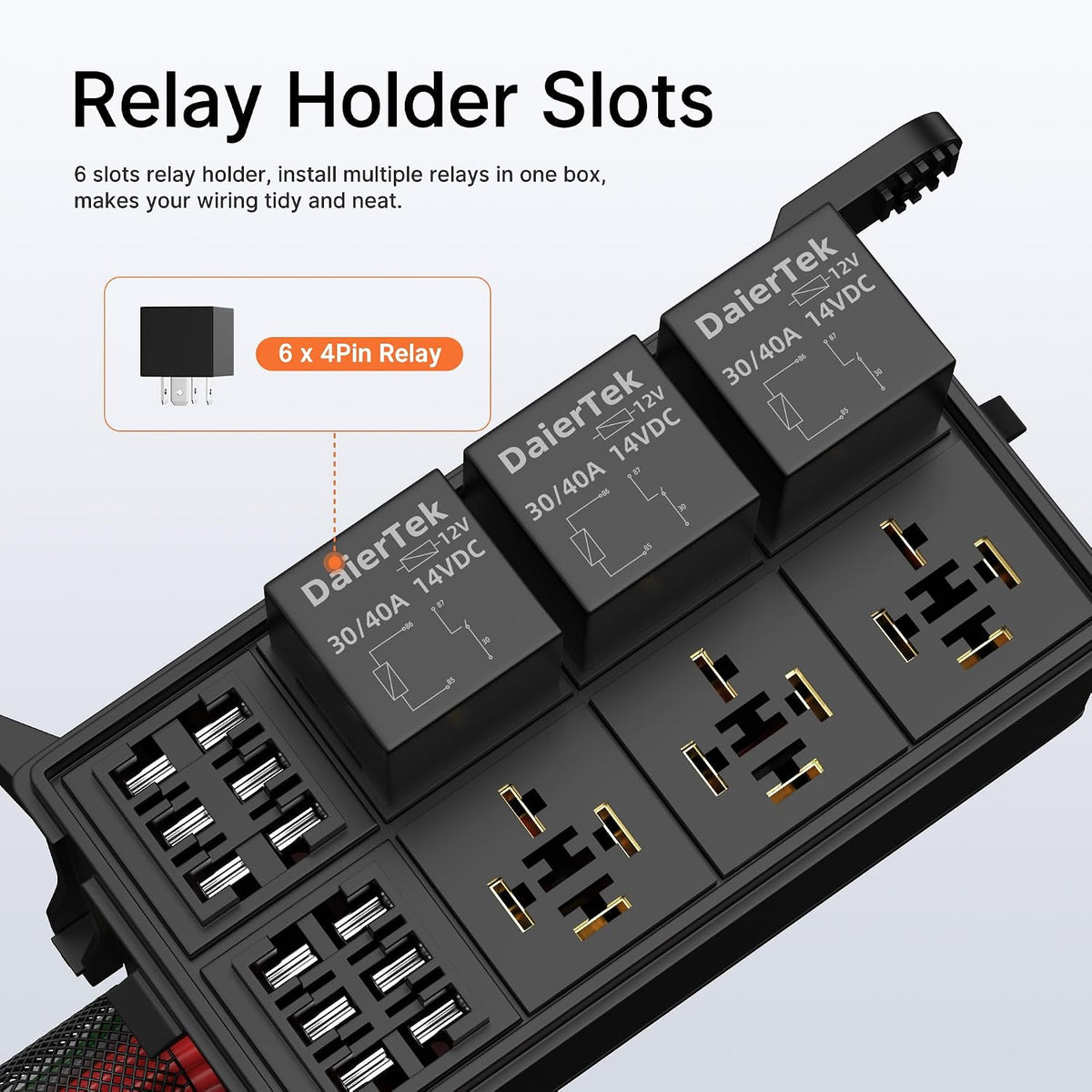 DaierTek 12V Relay Box 6 Way12 AWG Pre-Wired Waterproof Relay Box 6 Slot ATC/ATO Fuse Relays Block Universal Relays Panel for Automotive Car Marine Boat