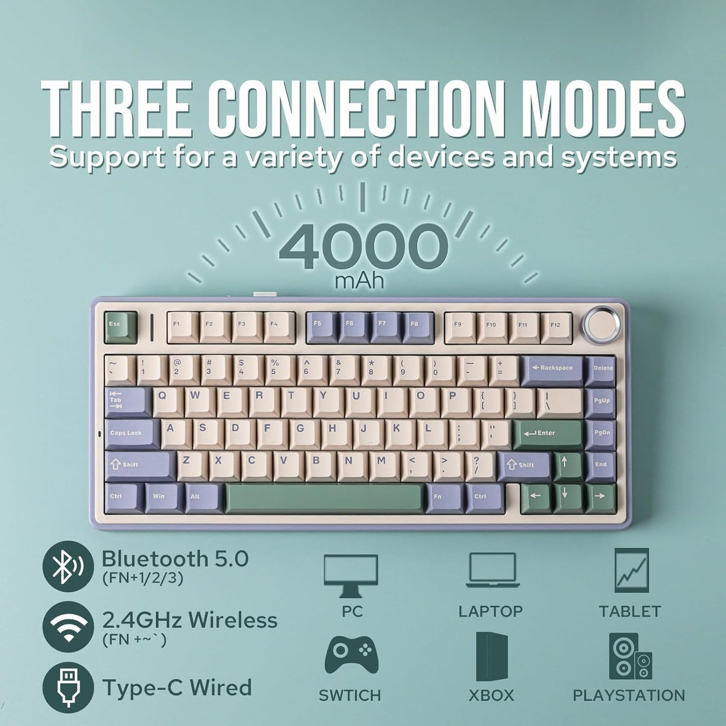 EPOMAKER x Aula F75 Gasket Mechanical Keyboard, 75% Wireless Hot Swappable Gaming Keyboard with Five-Layer Padding&Knob, Bluetooth/2.4GHz/USB-C, RGB (Black Gradient, LEOBOG Reaper Switch)