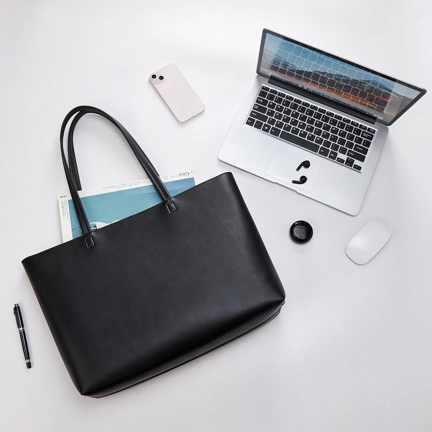 KALIDI Tote Bag Zipper Shoulder Bag Faux Leather Purses for Women Large Casual Handbag Work Dating College