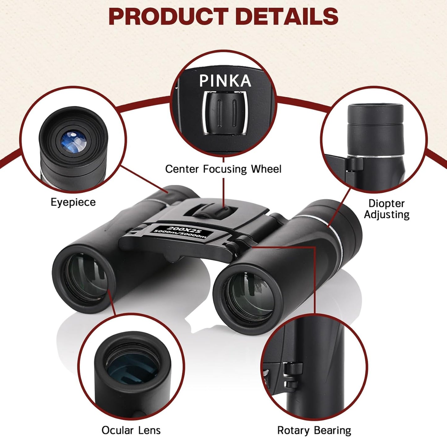 200x25 High Power Compact Binoculars with Clear Low Light Vision, Large Eyepiece Waterproof Binocular for Adults Kids, High Power Easy Focus Binoculars for Bird Watching, Outdoor, Hunting, Travel