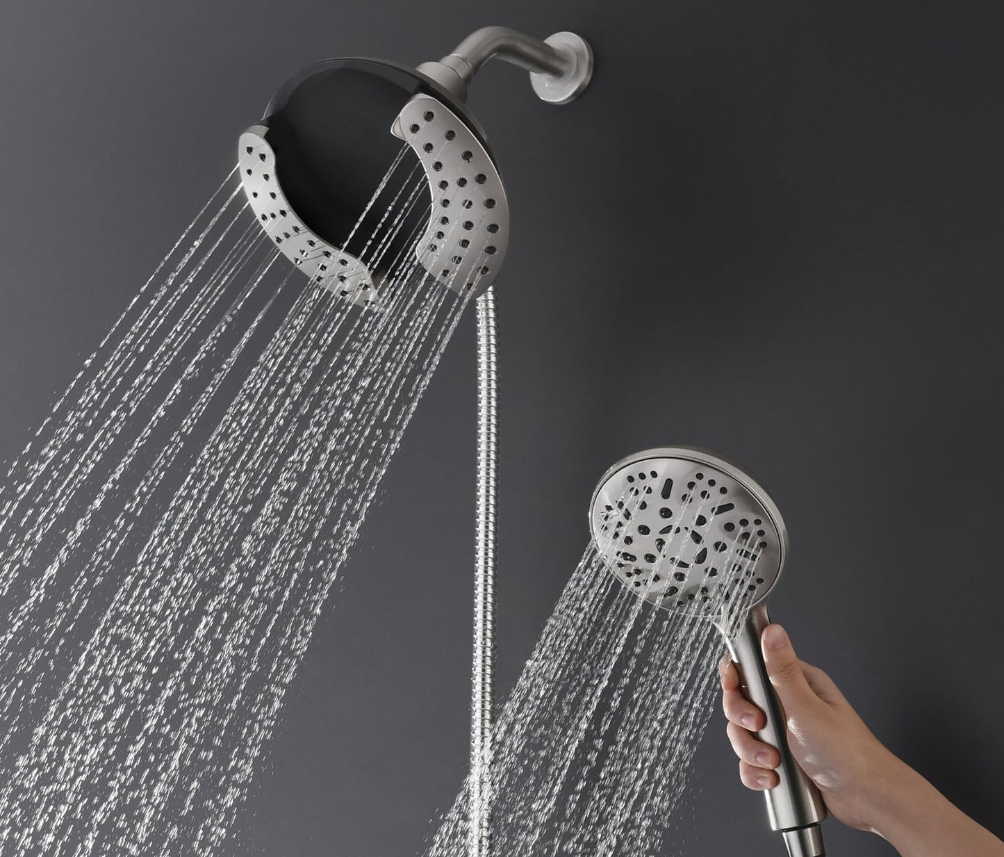 GRICH Shower Heads with Hand Held Spray: 9 Modes High Pressure Shower Head & Rain Shower Head, 2 in 1 Anti-Leak Shower Head with Hose, Height/Angle Adjustable, cUPC Certification Approved
