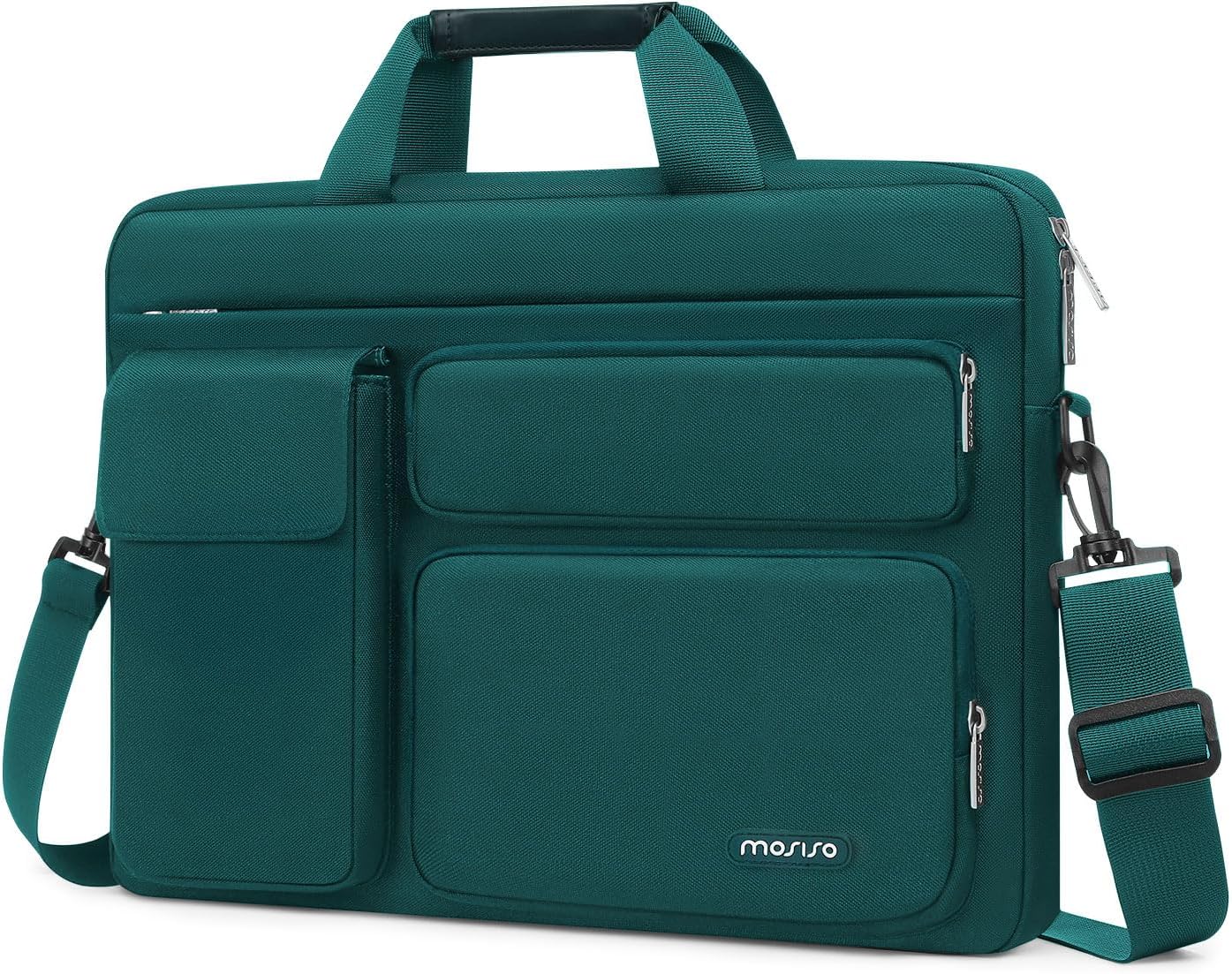 MOSISO Laptop Bag 13.3 inch, 13-13.3 inch Computer Shoulder Bag Compatible with MacBook Air/Pro 13/Pro 14, HP Dell ASUS Notebook &2 Raised&1 Flapover&1 Horizontal Pocket&Handle&Belt, Black