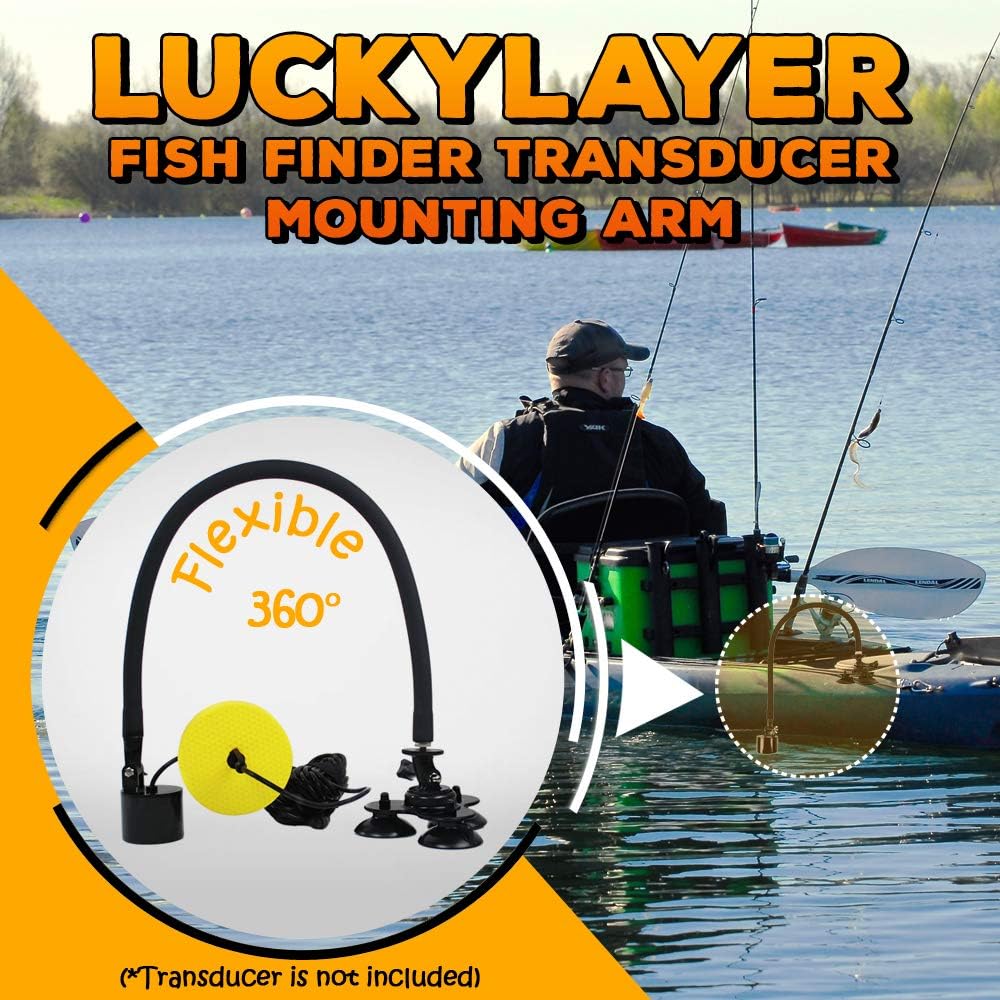 LUCKYLAKER SUP Transducer Mount Arm Kayak Transducer Arm Mount Fish Finder Mounting Arm High Strength Bracket Black Fishing Holder for Canoe Boat Kayak