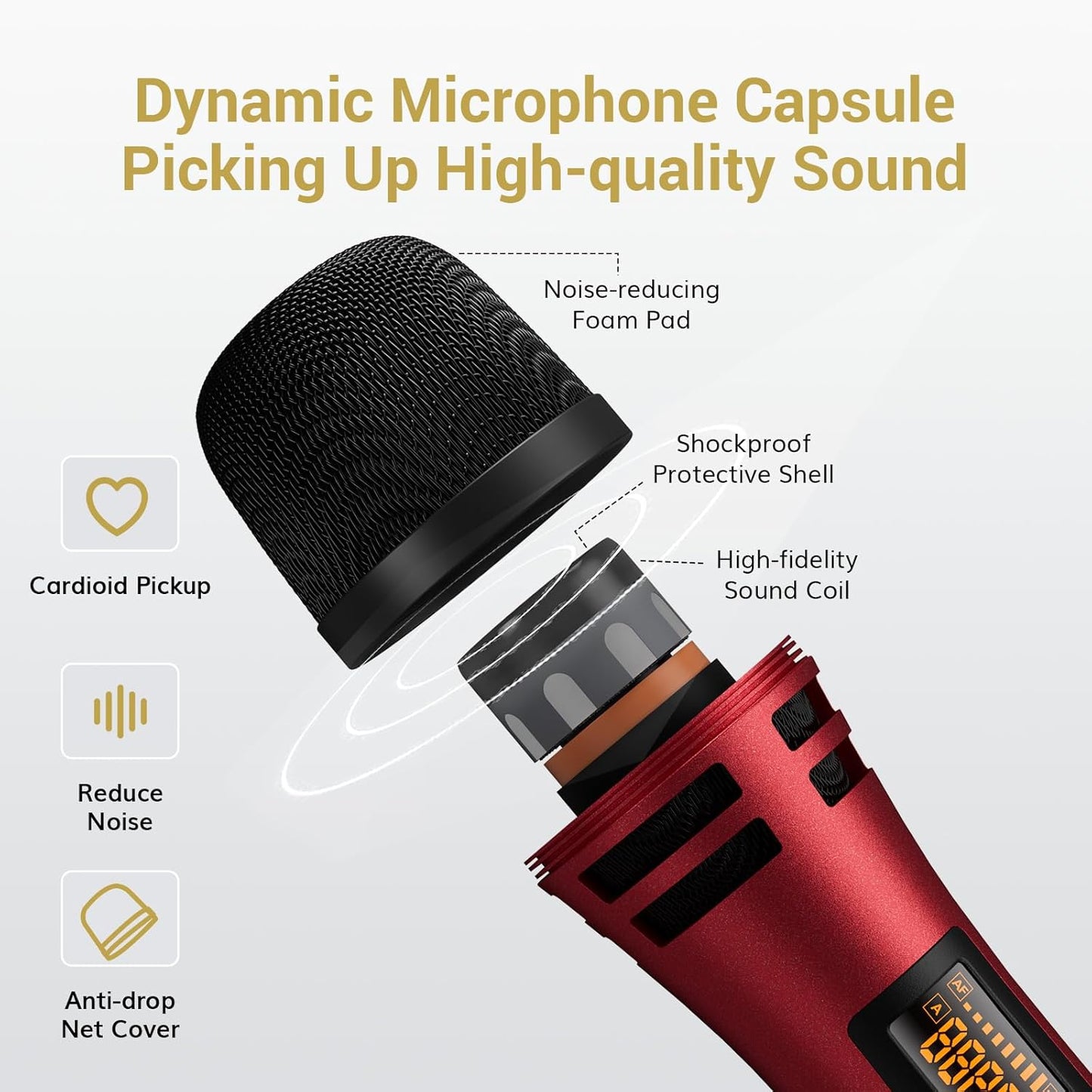 TONOR Wireless Microphones, UHF Dual Karaoke Microphone System, Microfonos Inalambricos with Rechargeable Receiver, Cordless Dynamic Mic for Singing, Wedding, DJ, Party, Speech TW320 Grey