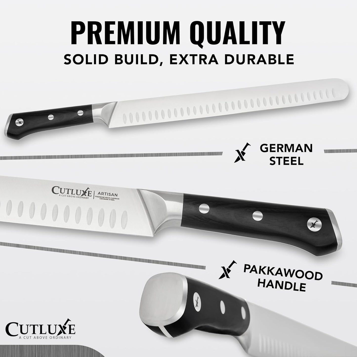 Cutluxe Butcher Knife – 10″ Cimeter Breaking Knife, Razor Sharp Forged High Carbon German Steel, Full Tang Carving Knife, Ergonomic Handle Design – Artisan Series