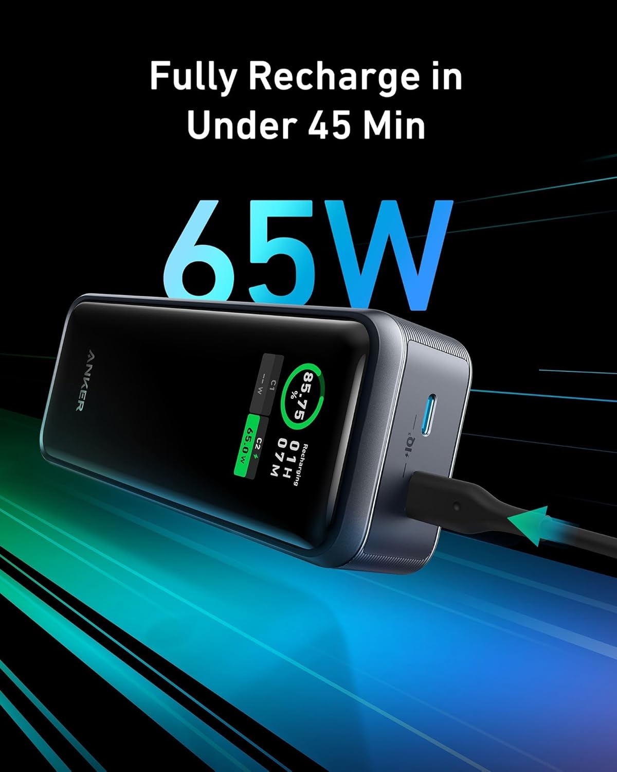 Anker Prime Power Bank, 12,000 mAh 2-Port Portable Charger with 130W Output, Smart Digital Display, Compatible with iPhone 15/15 Plus/15 Pro/15 Pro Max, iPhone 14/13 Series, Samsung, MacBook, Dell