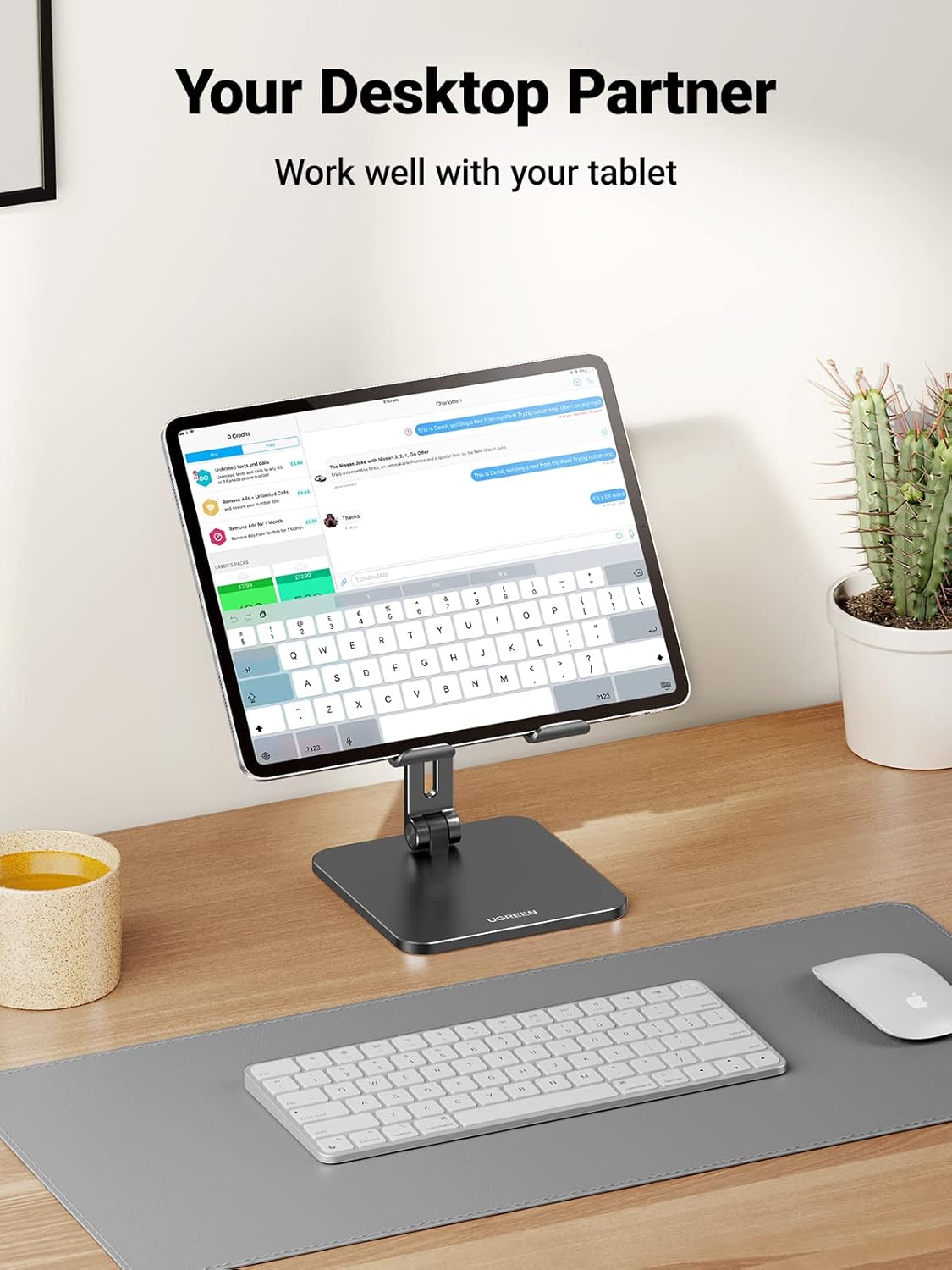 UGREEN Tablet Stand for Desk, Aluminum Stand for iPad Extended Height, Adjustable Foldable Portable Desktop Stand Holder for iPad Pro 12.9 11 9.7 10.5 iPad Air Mini Galaxy Surface iPhone 14 Pro, Grey