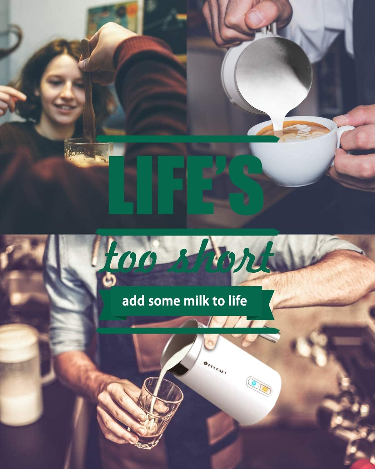 Huogary Milk Frother, Milk Steamer for Milk Foam & Hot Milk(4.5oz/10.5oz), Electric Milk Frother and Warmer for Homemade Coffee, 120V (White)