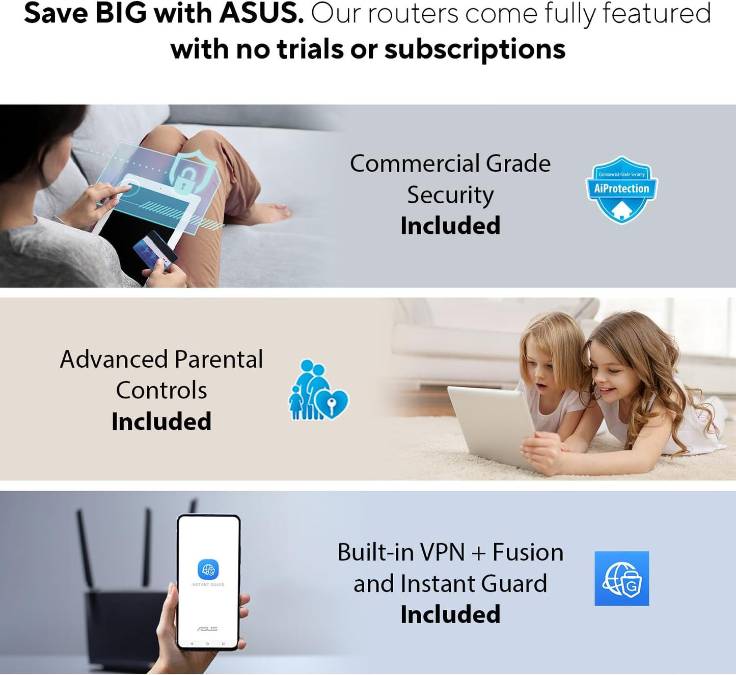 ASUS RT-BE86U BE6800 Dual-Band WiFi 7 Router, Supports 4096-QAM, MLO, AI WAN Detection, AiMesh, Subscription-Free Network Security, and Comprehensive VPN Features, Guest Network Pro, Gaming